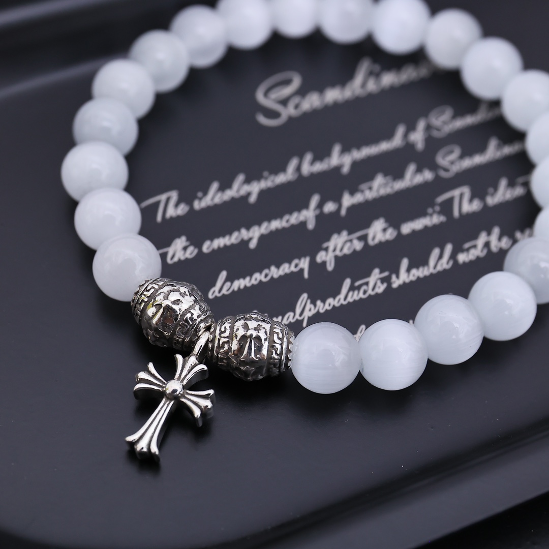 Chrome Hearts Fleur De Lis Beaded Bracelet bracelet Black onyx beads antique silver-toned metal accents and fleur-de-lis charm 19cm
