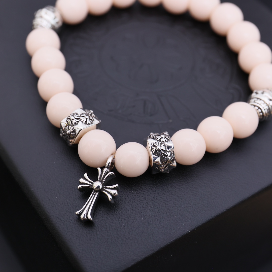 Chrome Hearts Fleur De Lis Beaded Bracelet bracelet Black onyx beads antique silver-toned metal accents and fleur-de-lis charm 19cm