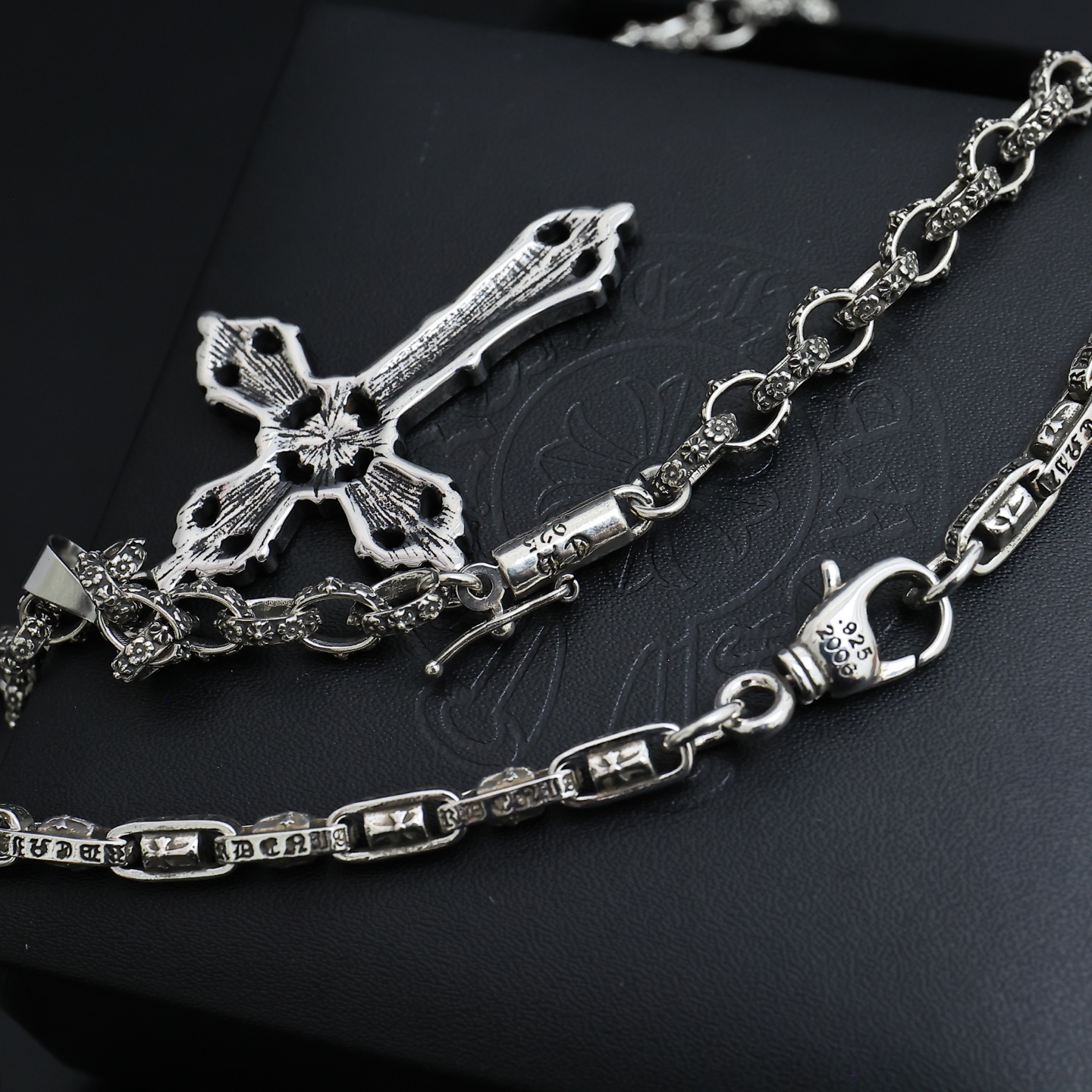 Chrome Hearts Cross Pendant necklace Antique silver-toned metal with dark oxidized detailing no gemstones 60cm