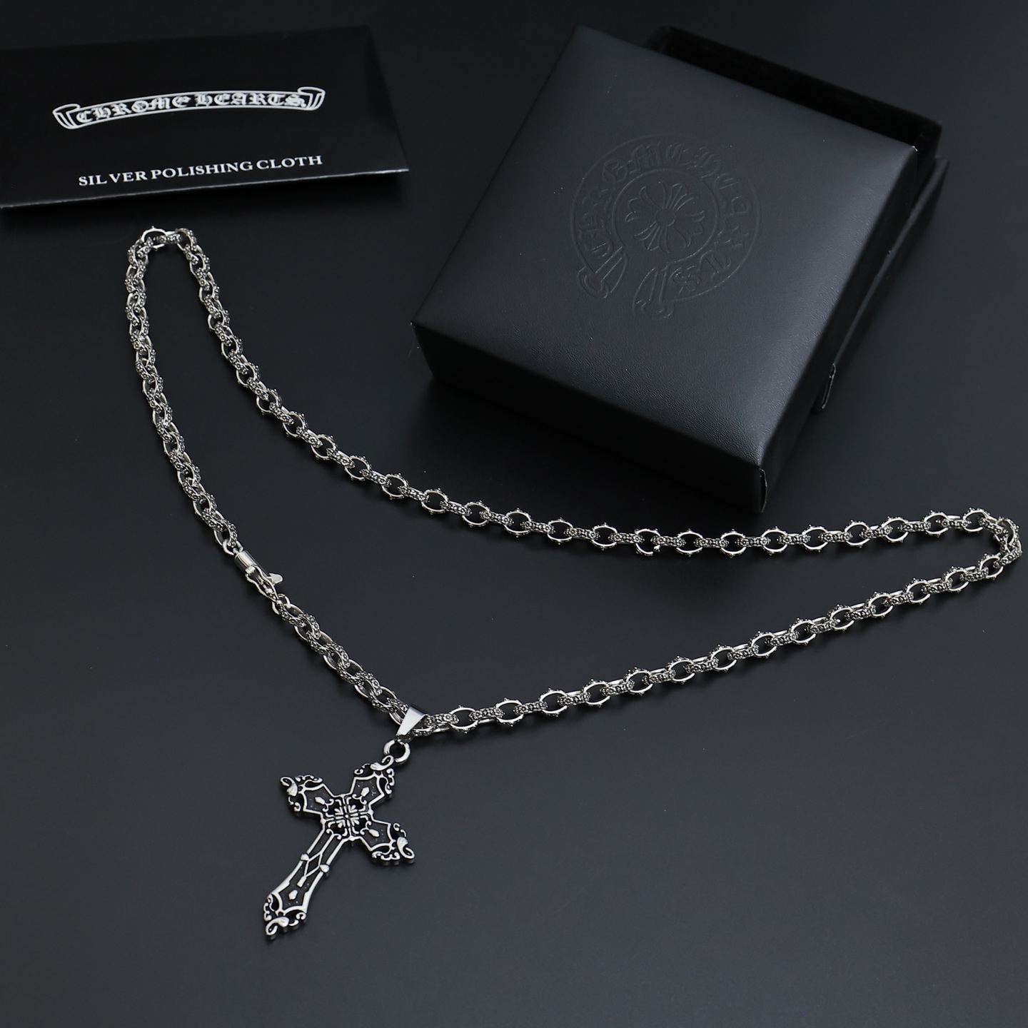 Chrome Hearts Cross Pendant necklace Antique silver-toned metal with dark oxidized detailing no gemstones 60cm
