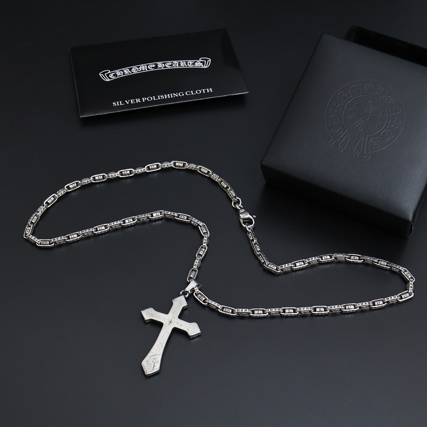 Chrome Hearts Cross Pendant necklace Antique silver-toned metal with dark oxidized detailing no gemstones 60cm