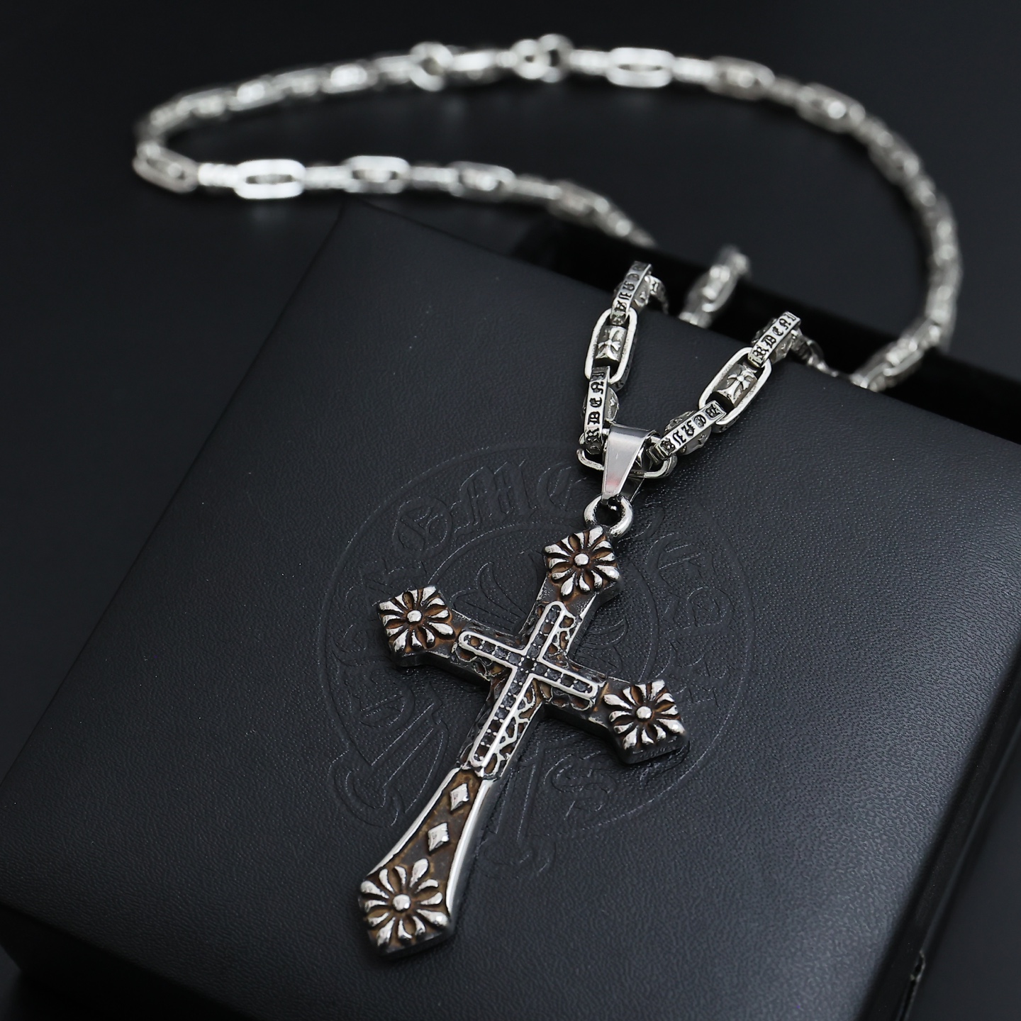 Chrome Hearts Cross Pendant necklace Antique silver-toned metal with dark oxidized detailing no gemstones 60cm