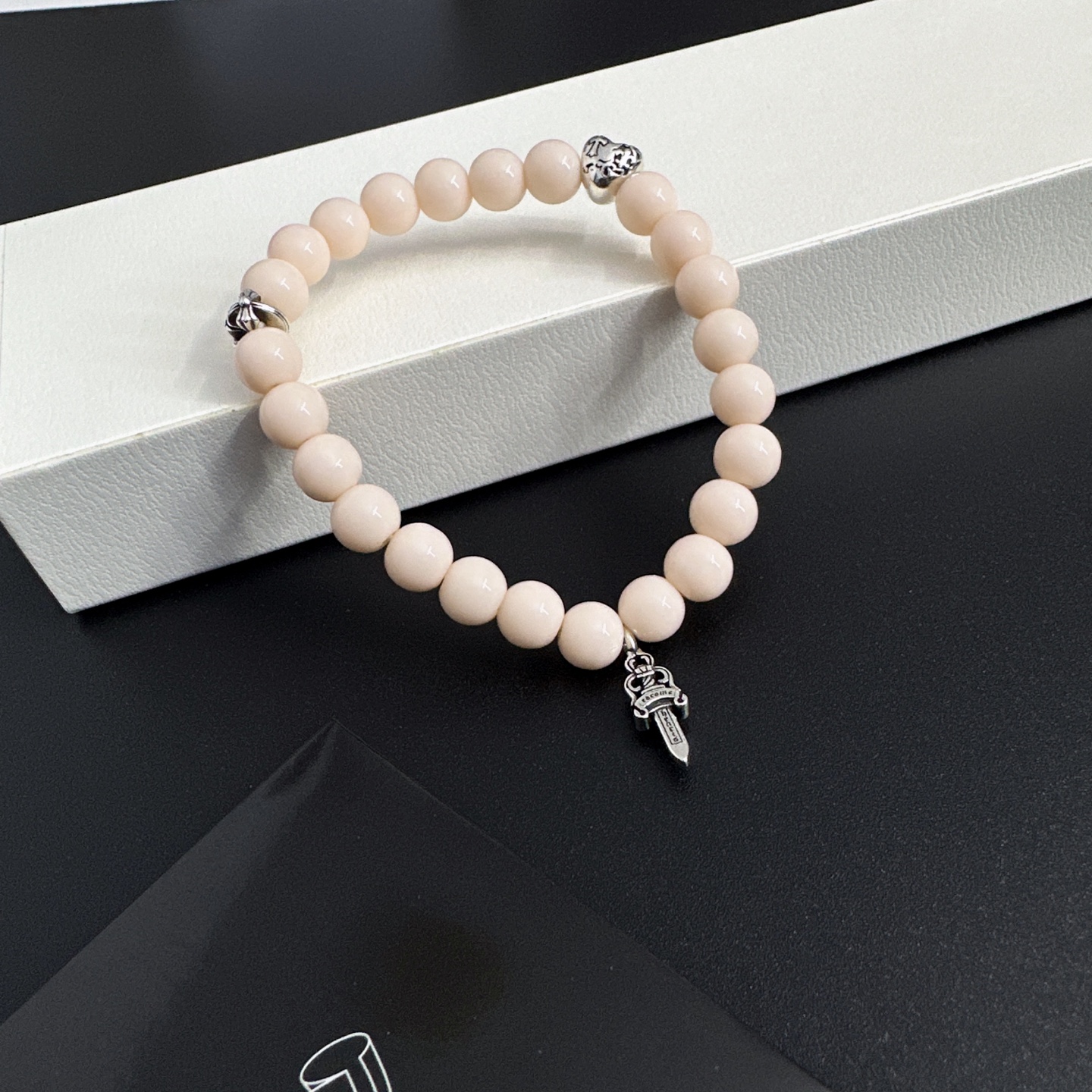 Chrome Hearts Dagger Bead Bracelet bracelet Silver-toned metal with pale pink beads 18cm
