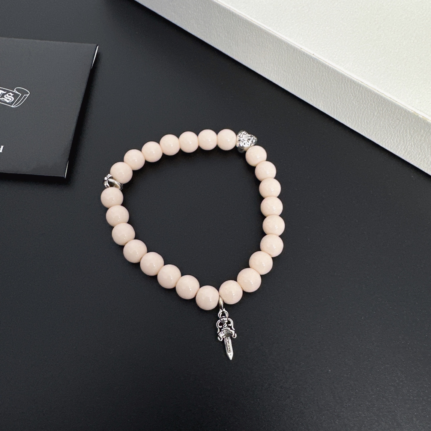 Chrome Hearts Dagger Bead Bracelet bracelet Silver-toned metal with pale pink beads 18cm