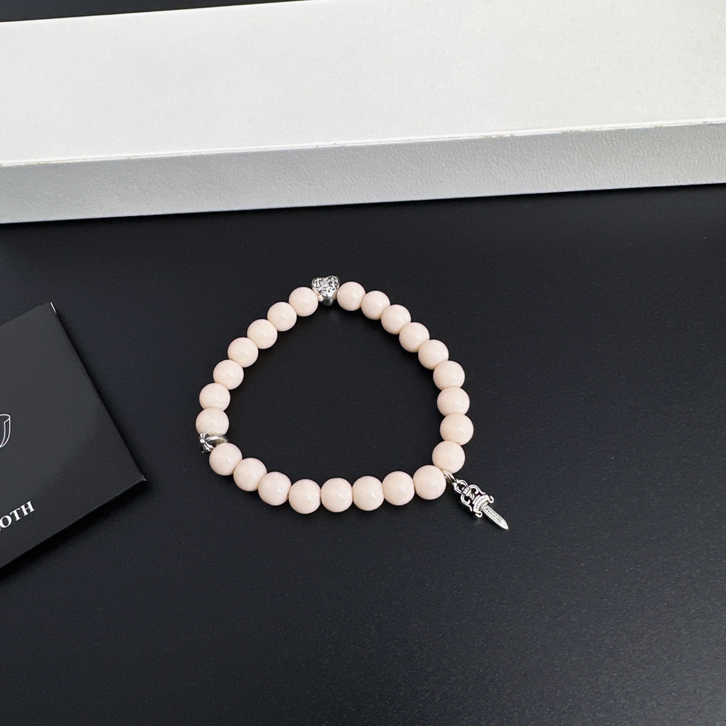Chrome Hearts Dagger Bead Bracelet bracelet Silver-toned metal with pale pink beads 18cm