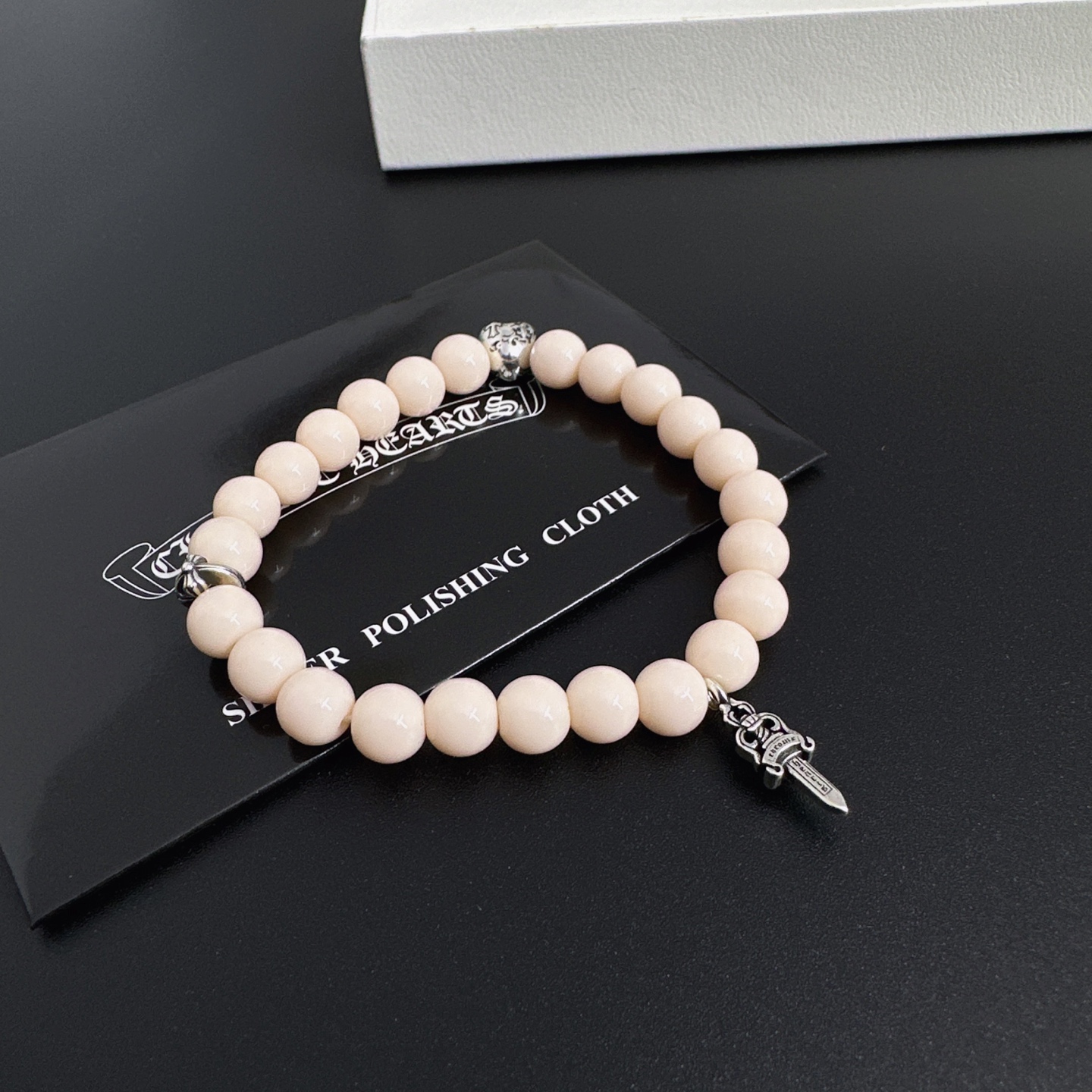 Chrome Hearts Dagger Bead Bracelet bracelet Silver-toned metal with pale pink beads 18cm
