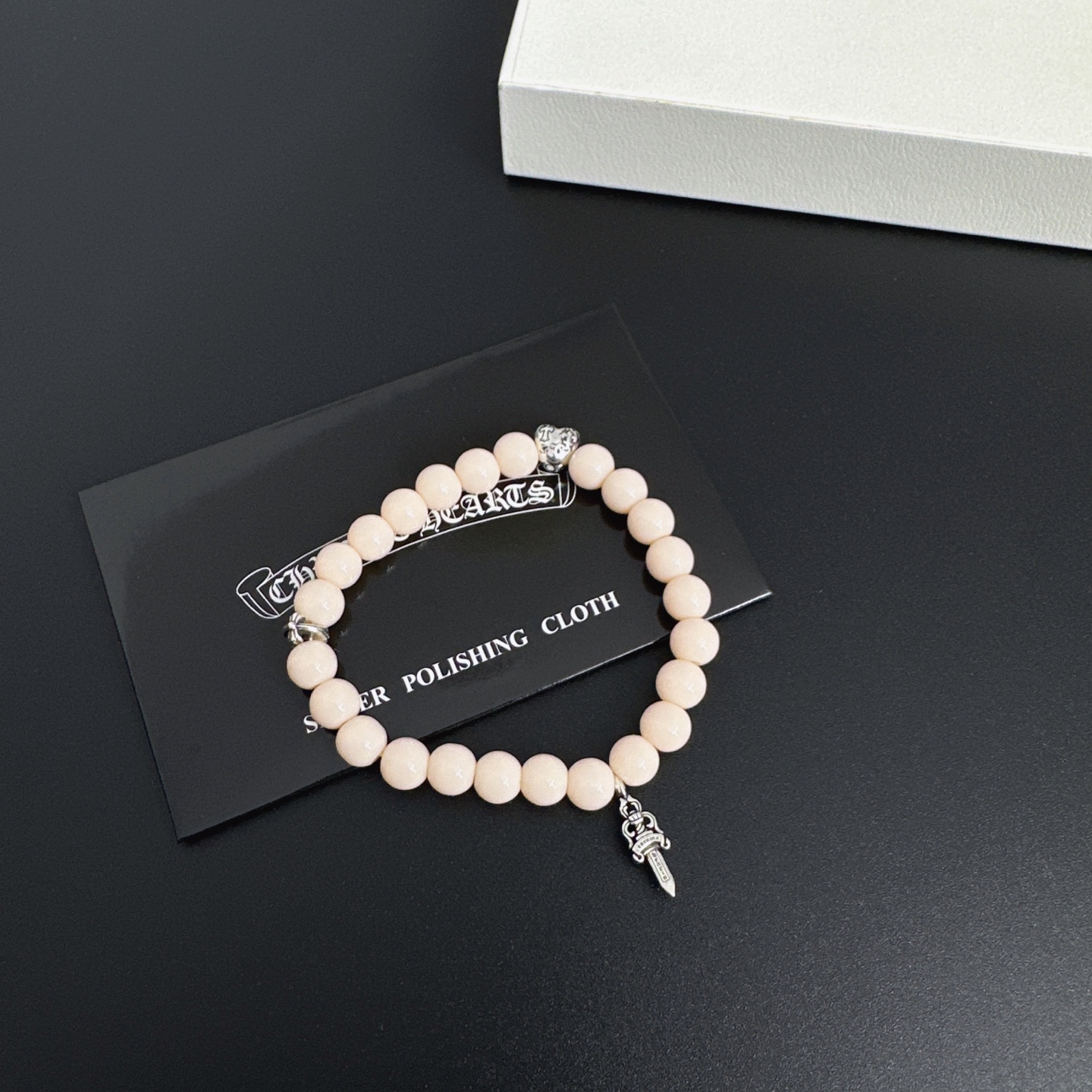Chrome Hearts Dagger Bead Bracelet bracelet Silver-toned metal with pale pink beads 18cm