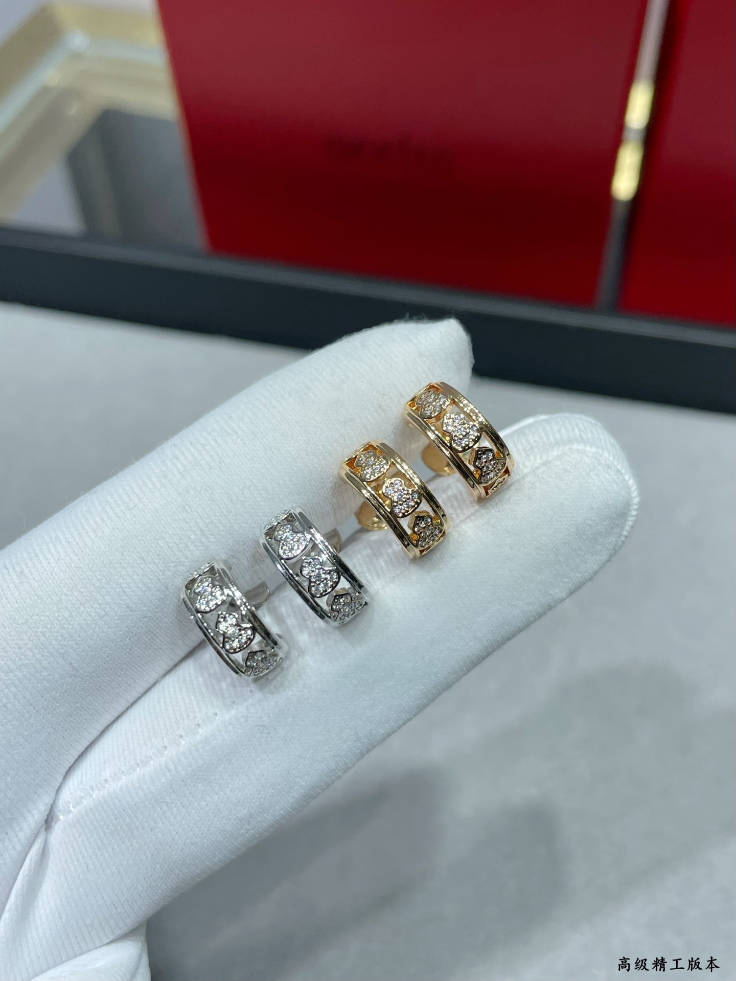Qeelin Wulu earrings 18K white gold 18K rose gold with pave diamonds 10mm hoop diameter