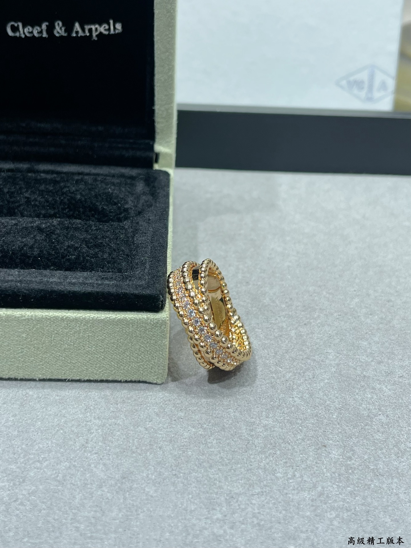 Van Cleef Arpels Perlee ring 18k rose gold with clear pave diamonds 18k white gold with clear pave diamonds US 7