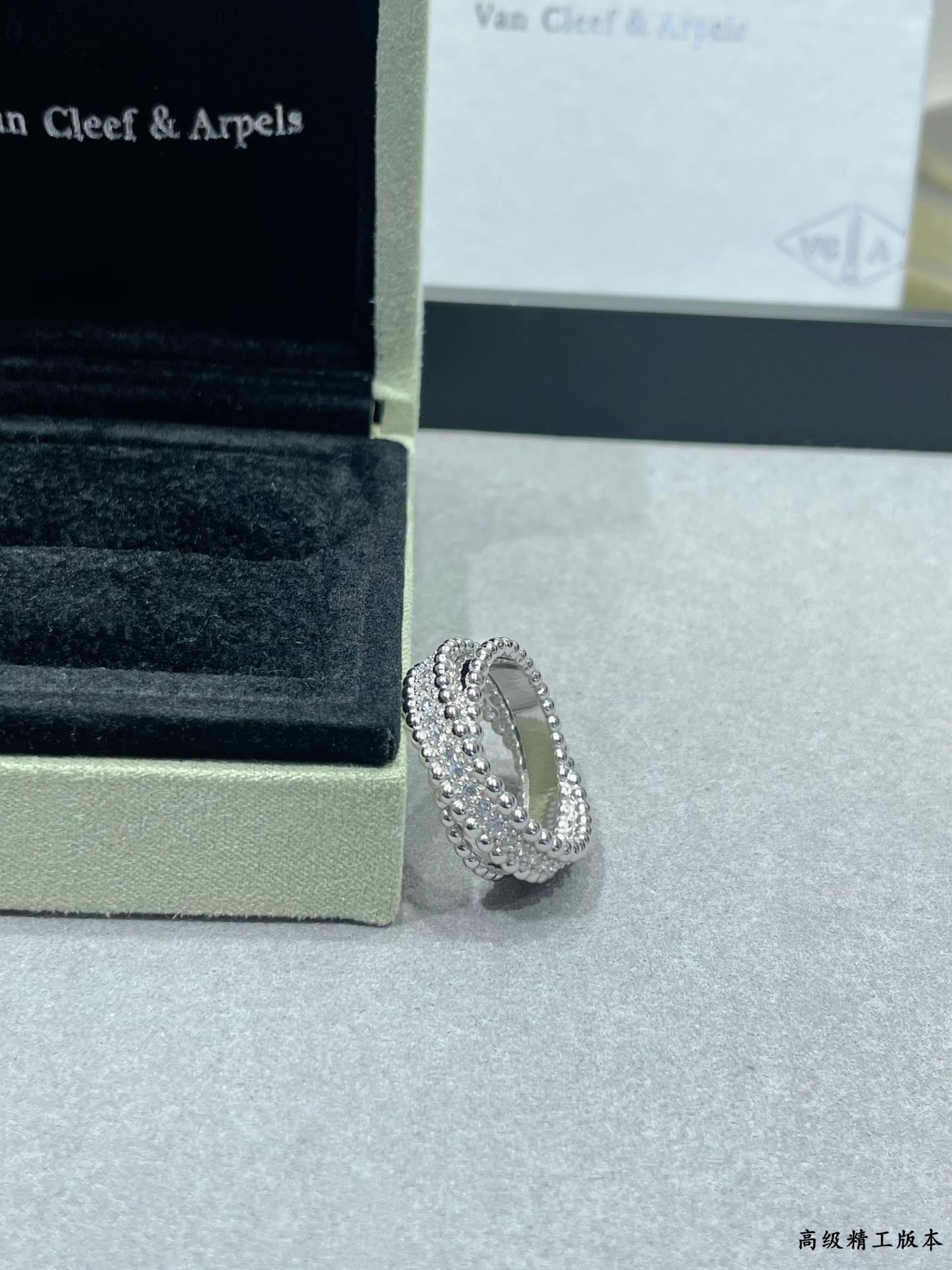 Van Cleef Arpels Perlee ring 18k rose gold with clear pave diamonds 18k white gold with clear pave diamonds US 7