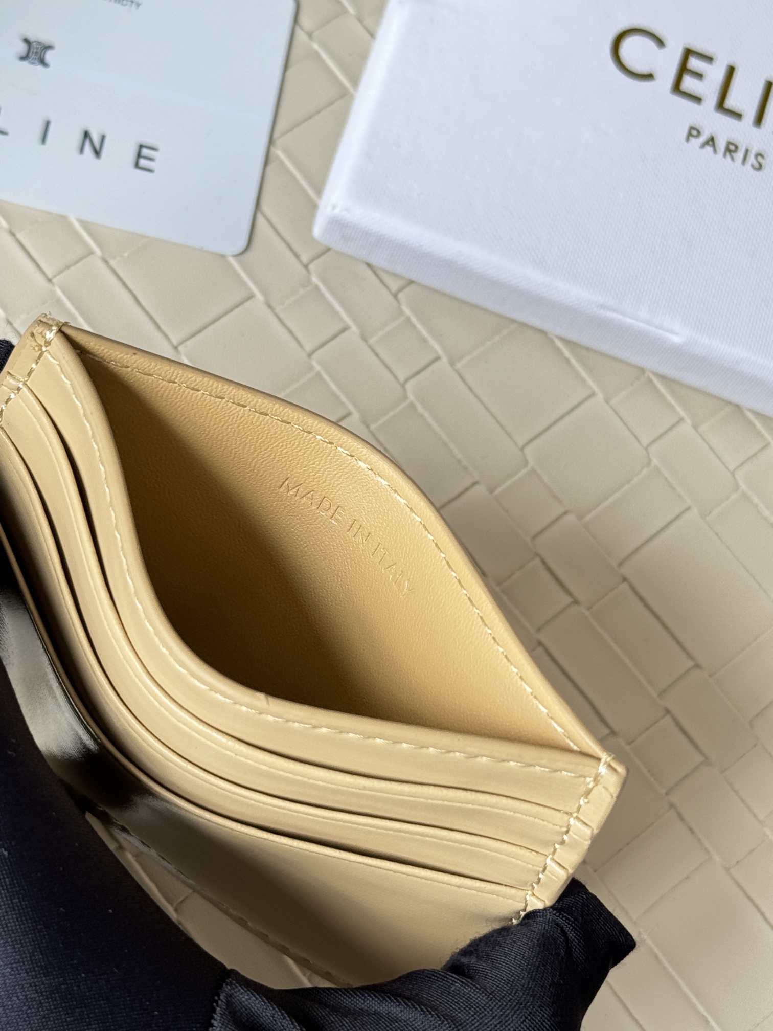 Celine Triomphe card holder beige leather with gold-tone metal hardware 10 5cm x 7