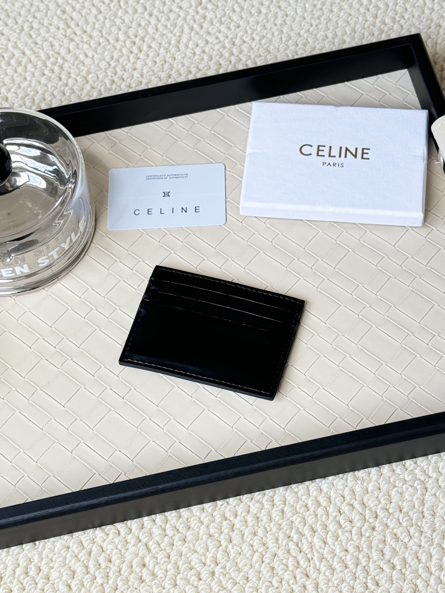 Celine Triomphe card holder black shiny calfskin with gold-tone metal hardware 10 5cm x 7