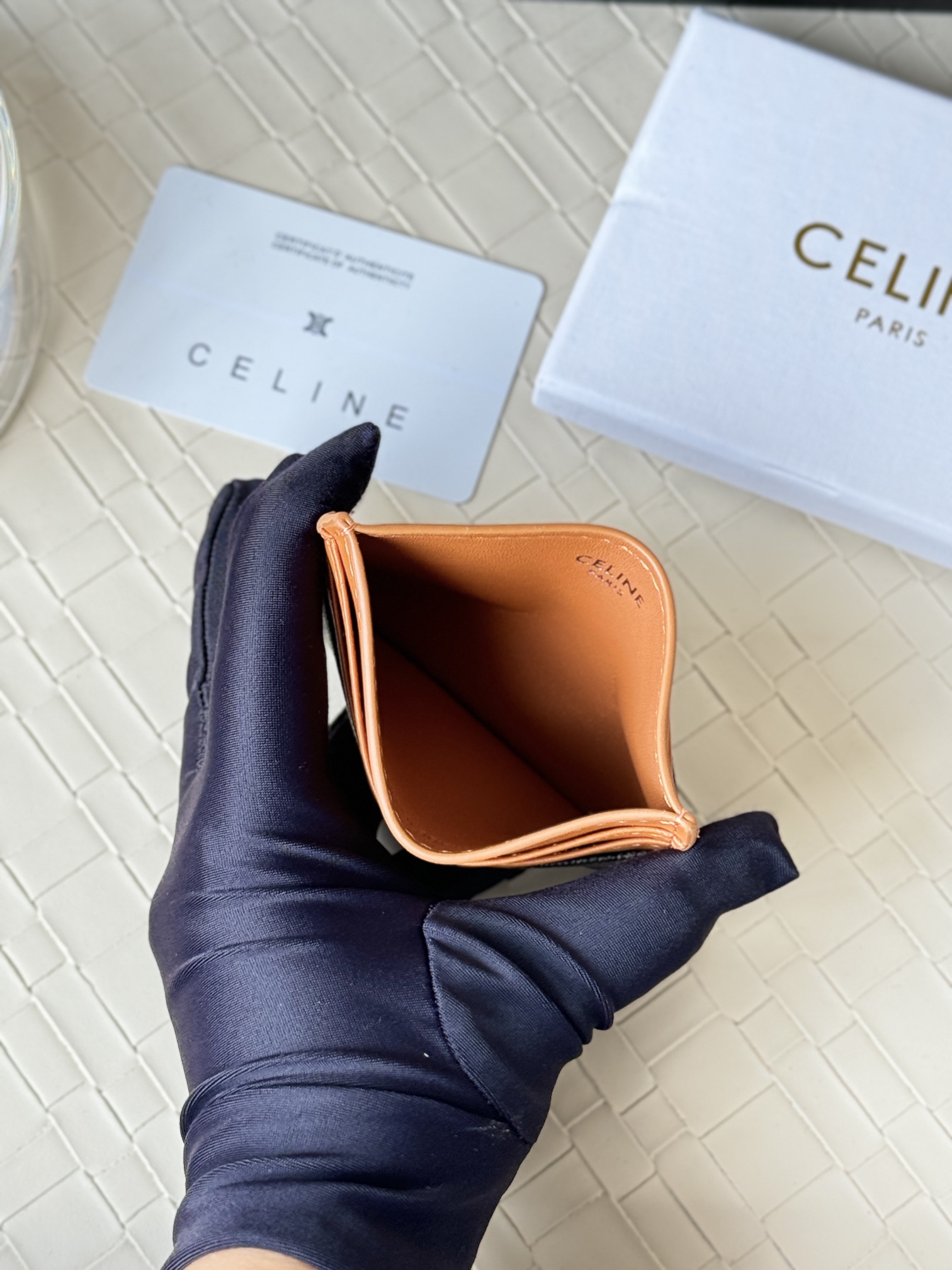 Celine Triomphe Canvas Card Holder card holder Tan smooth calfskin leather dark brown Triomphe monogram coated canvas 10 5cm x 7
