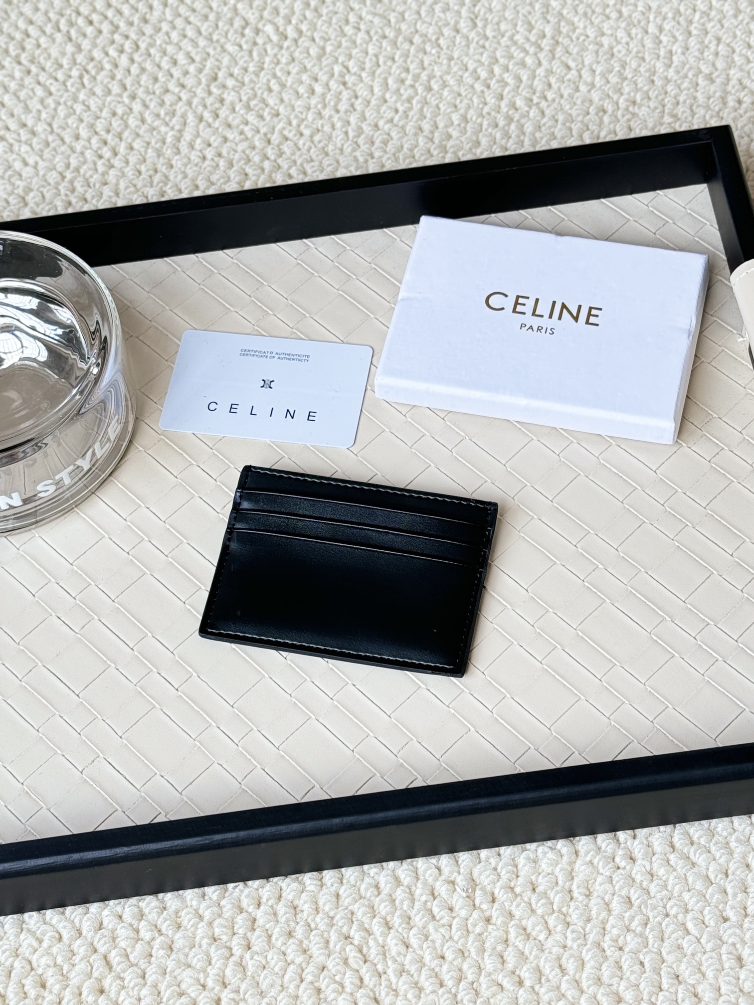 Celine Triomphe card holder Black smooth leather with black embossed Triomphe logo 10 5cm x 7