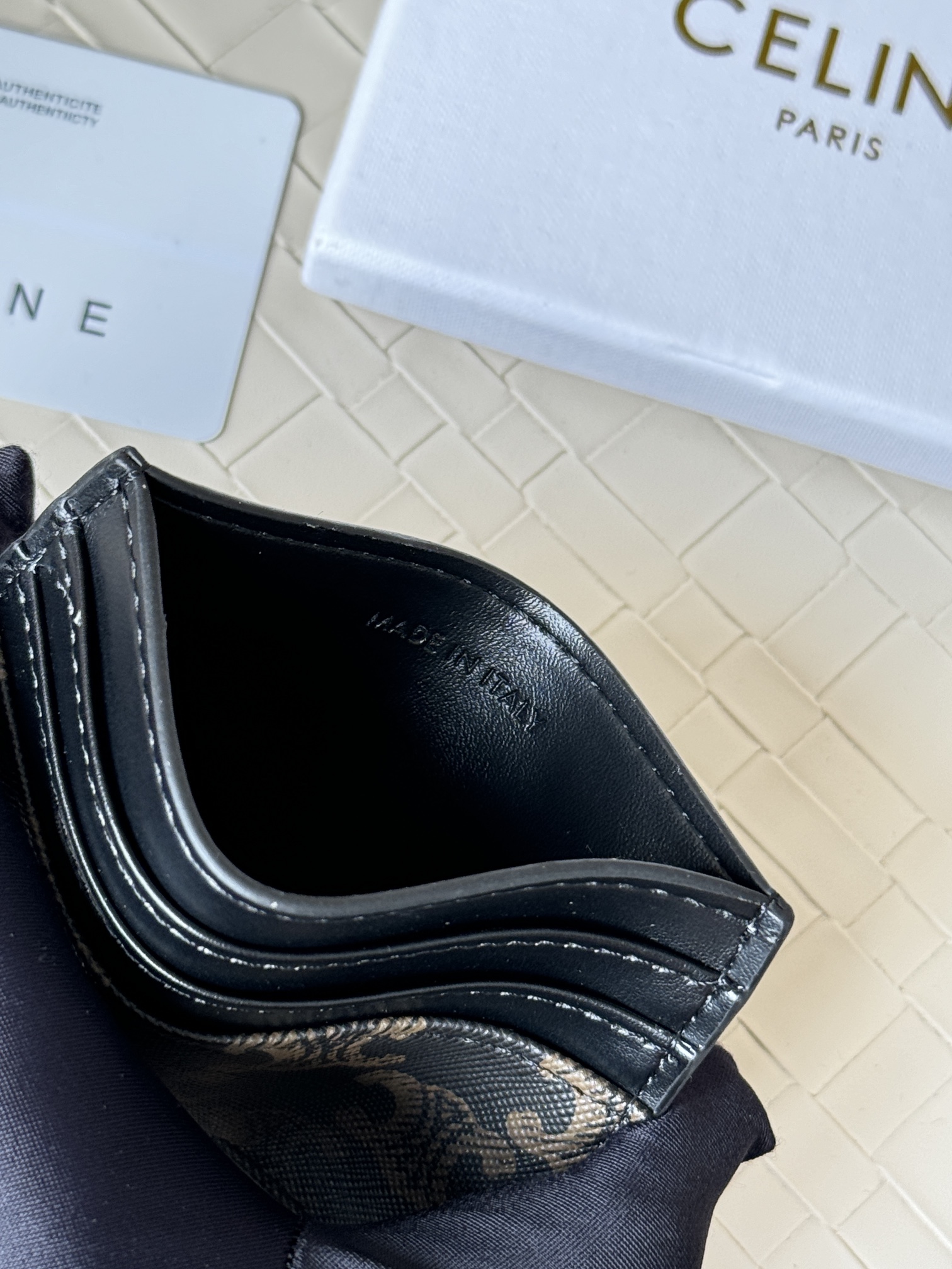 Celine Triomphe Canvas Card Holder card holder black coated canvas with brown triomphe monogram black smooth leather trim silver-tone logo print 10 5cm x 7
