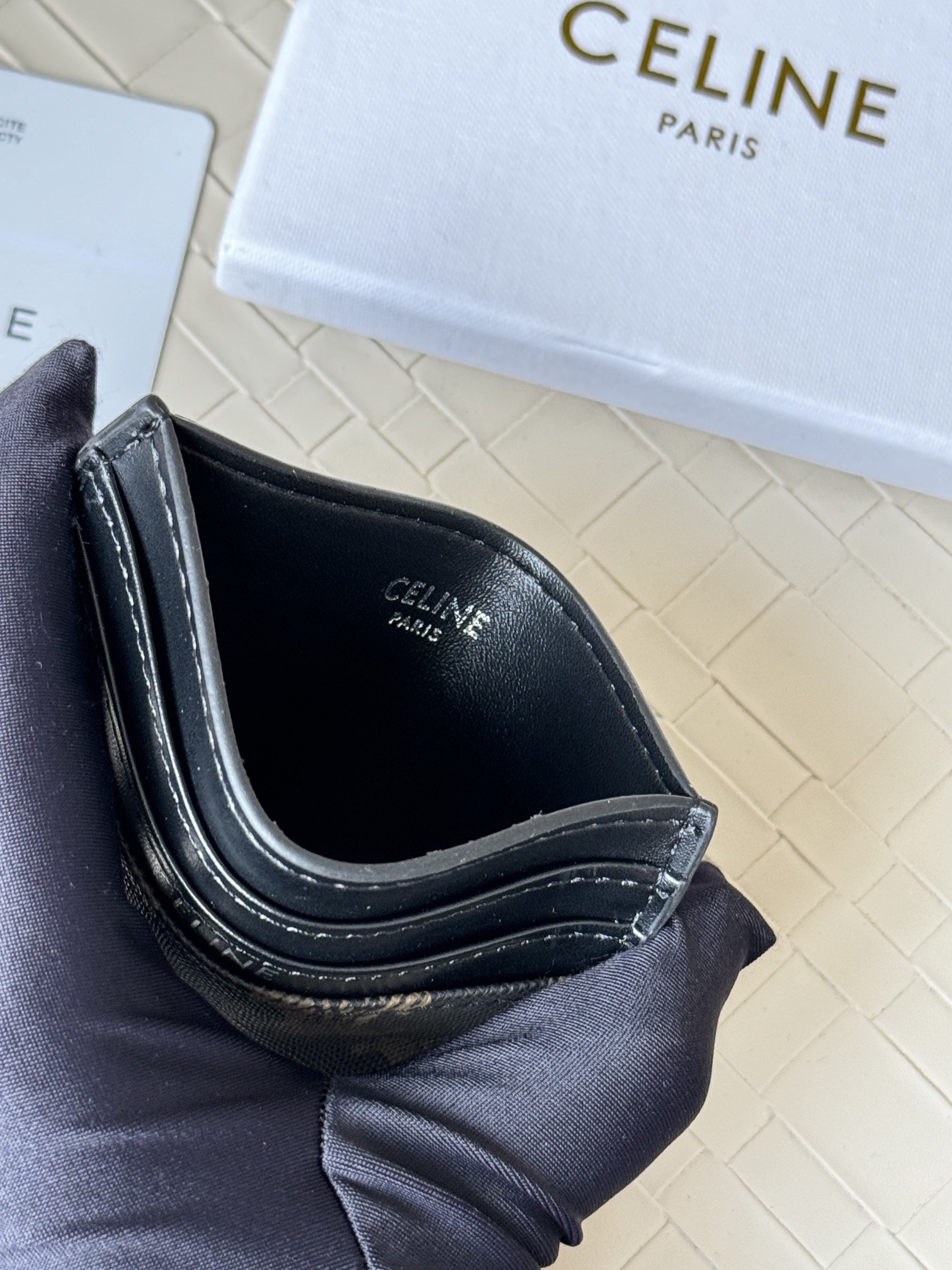 Celine Triomphe Canvas Card Holder card holder black coated canvas with brown triomphe monogram black smooth leather trim silver-tone logo print 10 5cm x 7