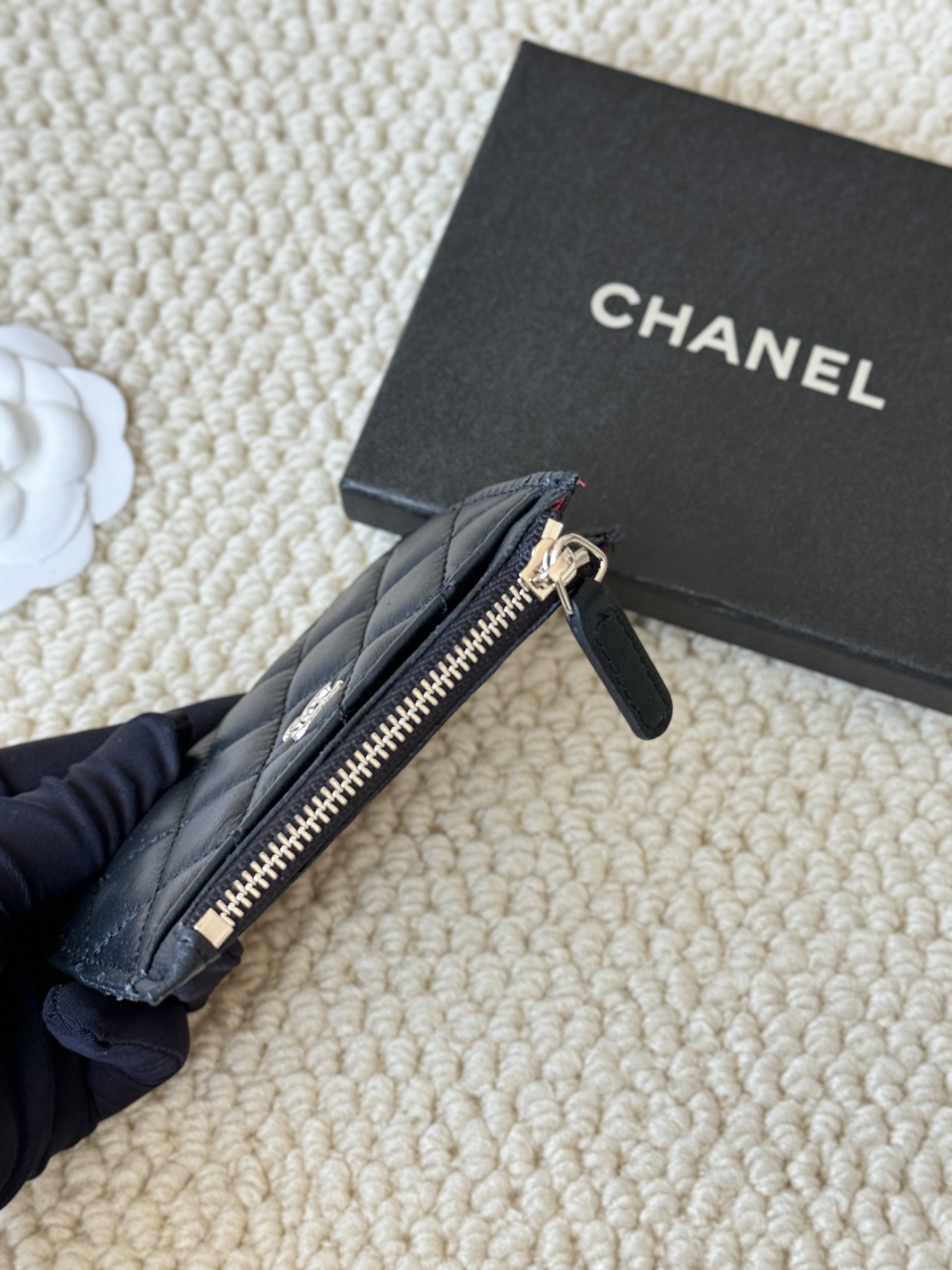 Chanel Classic Quilted Lambskin Zip Card Holder card holder Black lambskin leather with silver-tone metal hardware 11cm x 8cm