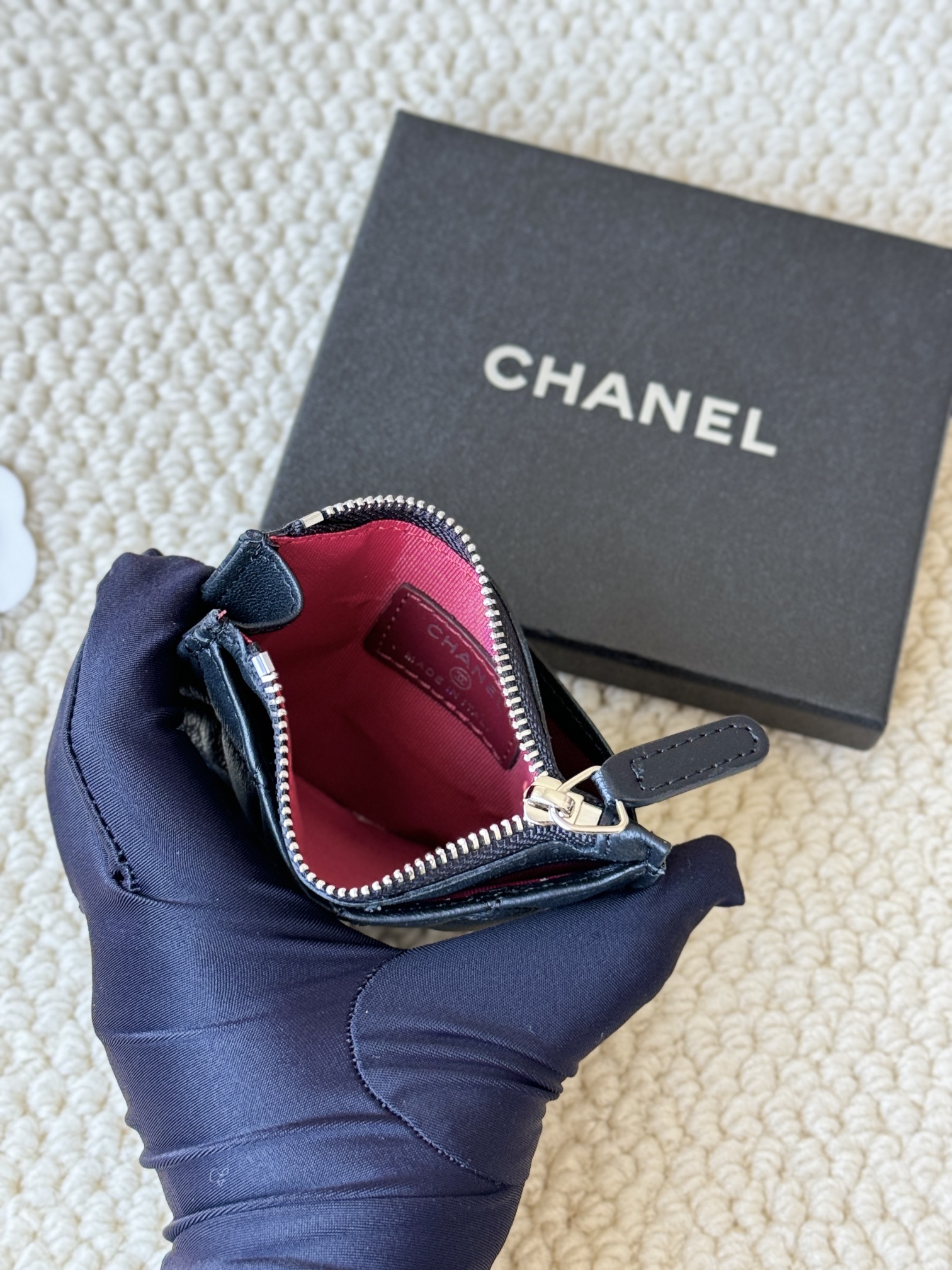 Chanel Classic Quilted Lambskin Zip Card Holder card holder Black lambskin leather with silver-tone metal hardware 11cm x 8cm