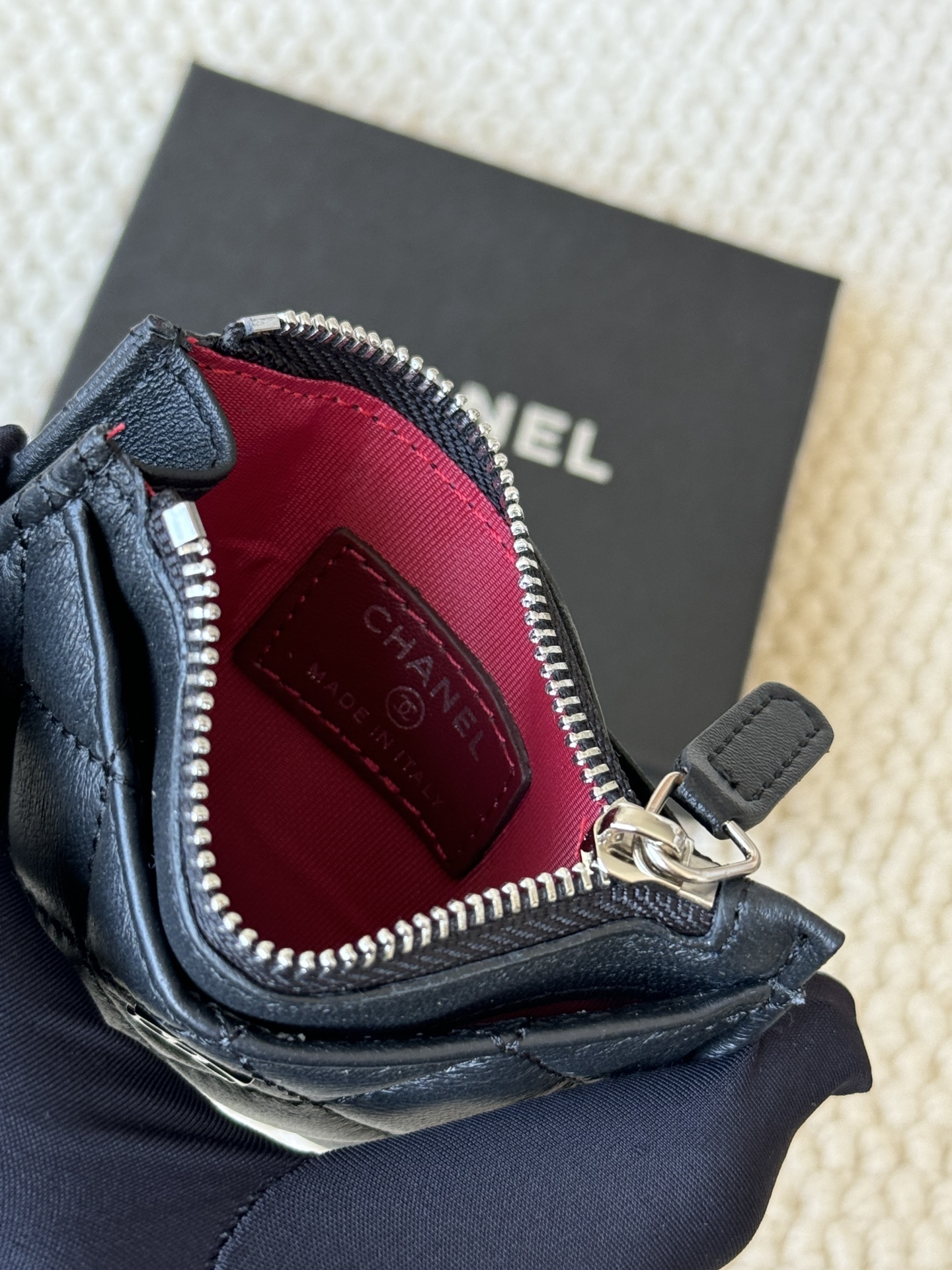 Chanel Classic Quilted Lambskin Zip Card Holder card holder Black lambskin leather with silver-tone metal hardware 11cm x 8cm