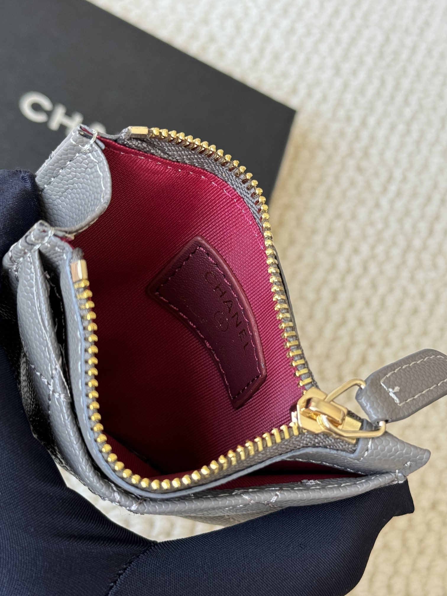 Chanel Classic Quilted Zip Card Holder card holder Taupe grained calfskin leather gold-tone metal hardware 11cm x 8 5cm