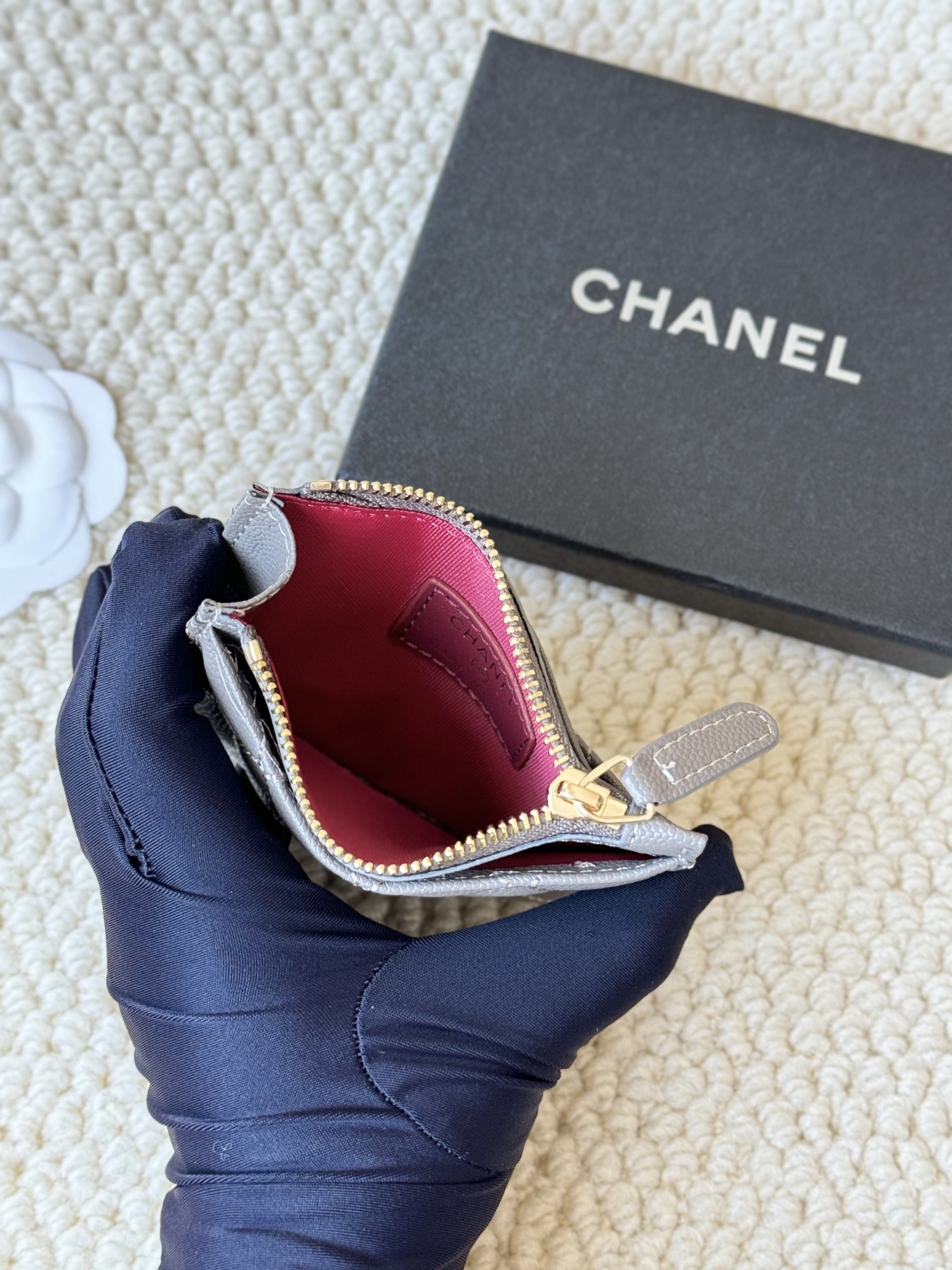 Chanel Classic Quilted Zip Card Holder card holder Taupe grained calfskin leather gold-tone metal hardware 11cm x 8 5cm
