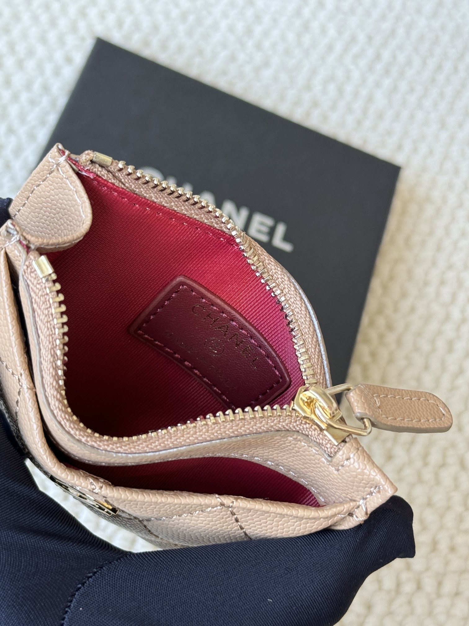 Chanel Classic Quilted Caviar Zip Card Holder card holder Beige caviar leather with gold-tone metal hardware 11cm x 8cm