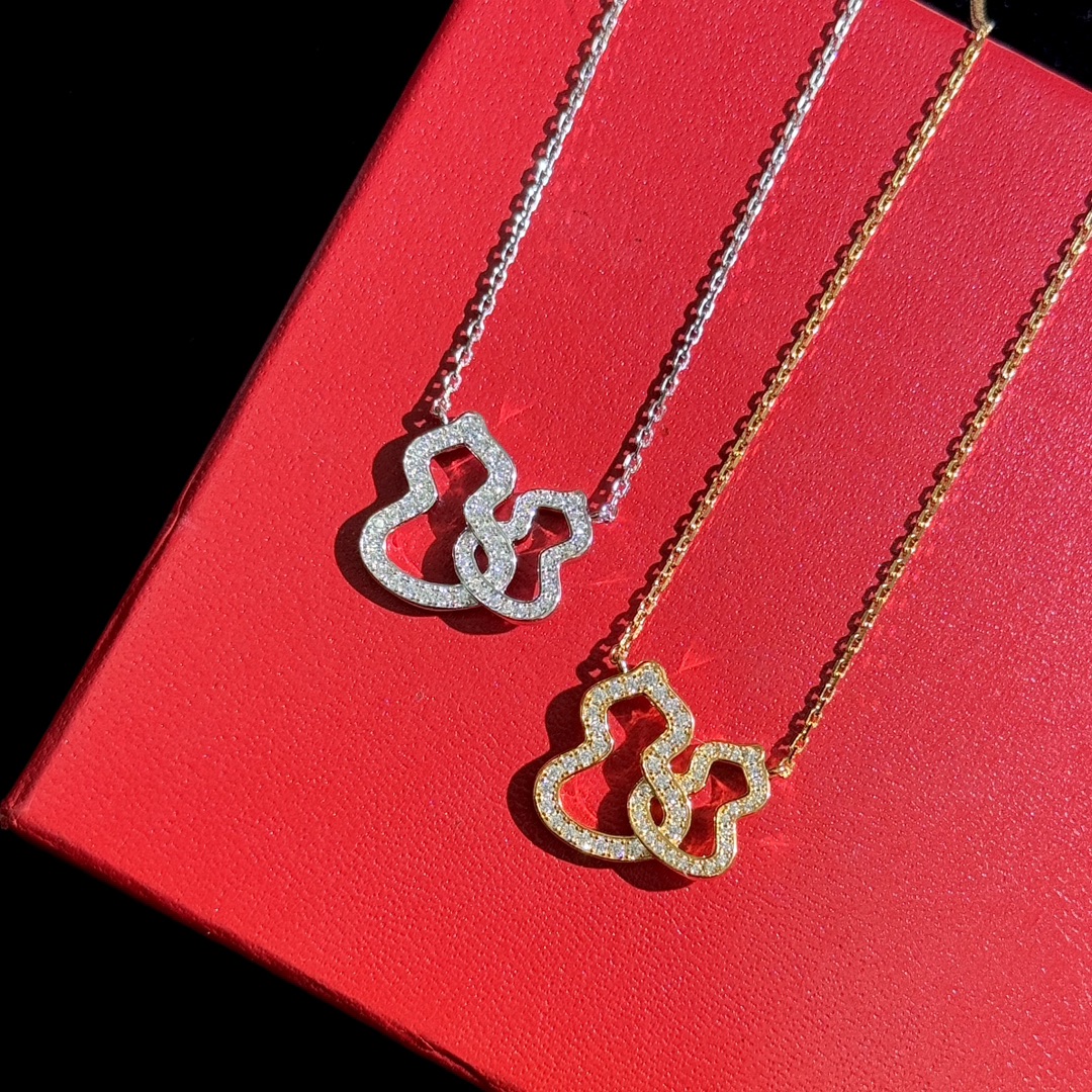 Qeelin Double Wulu necklace Rose gold metal with clear diamond pave 42cm