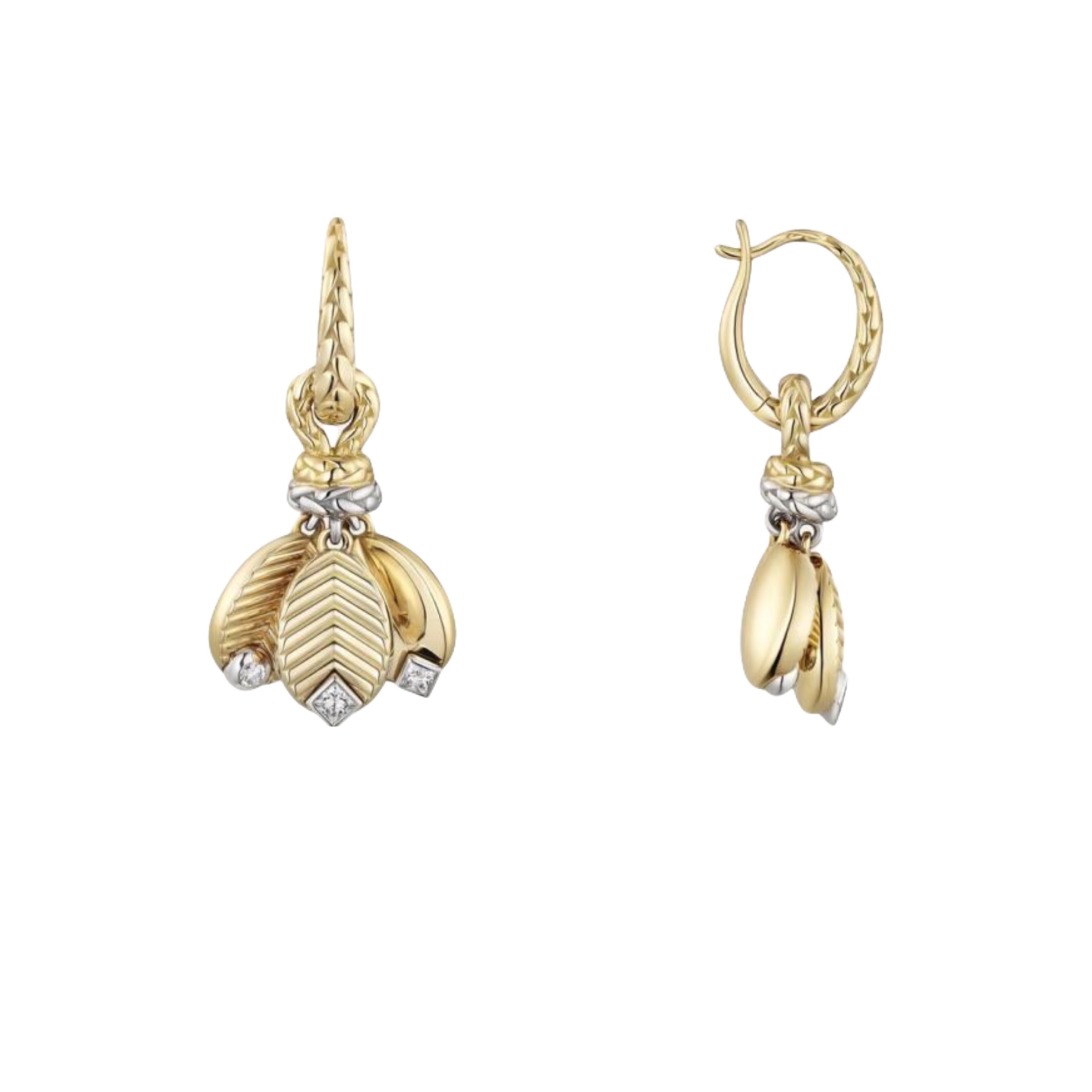 Cartier Grain de Cafe earrings Available in 18k yellow gold with white gold accents and clear diamonds 18k white gold with clear diamonds and 18k rose gold with clear diamonds One Size