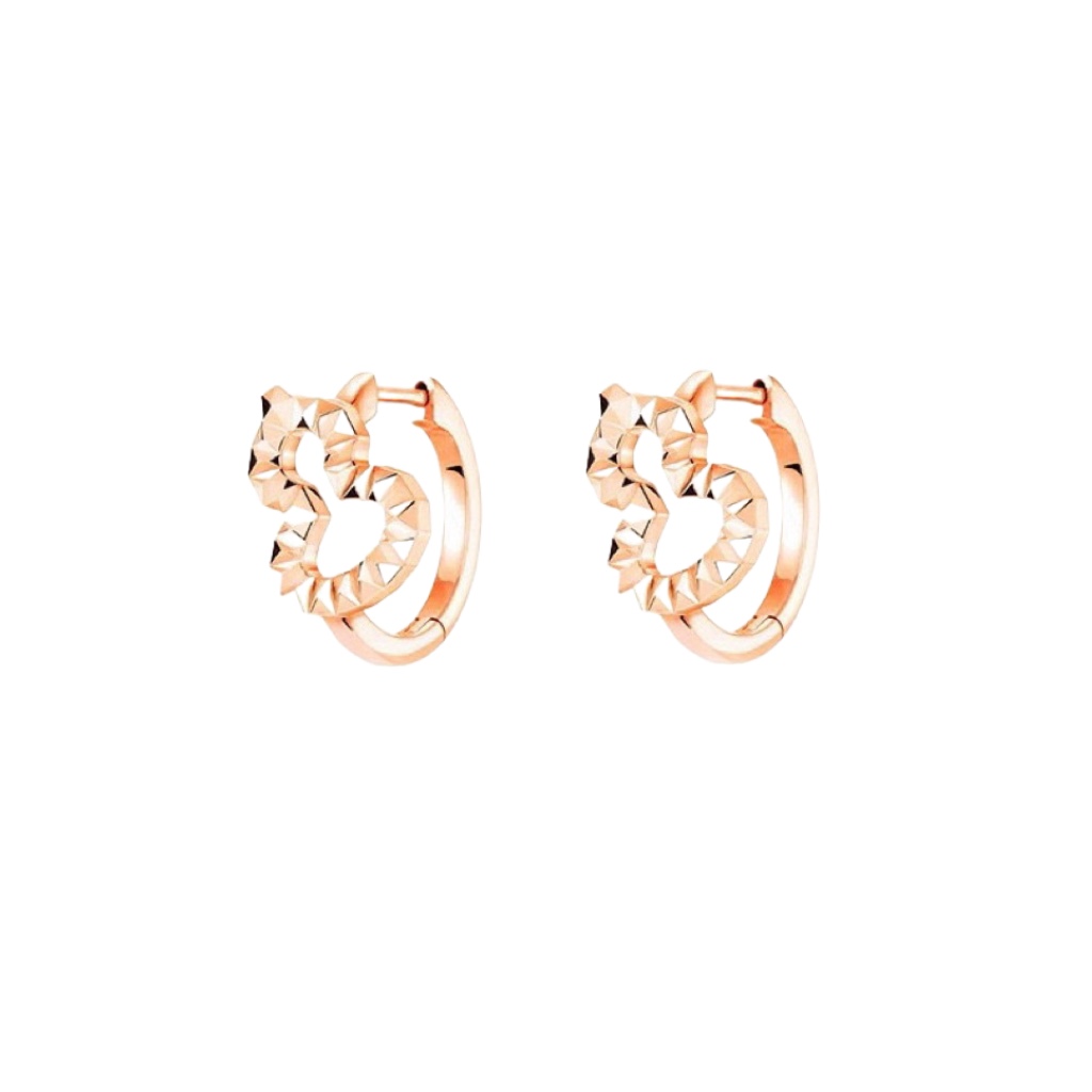 Qeelin Wulu earrings gold tone metal with faceted detailing no gemstones 10mm hoop diameter