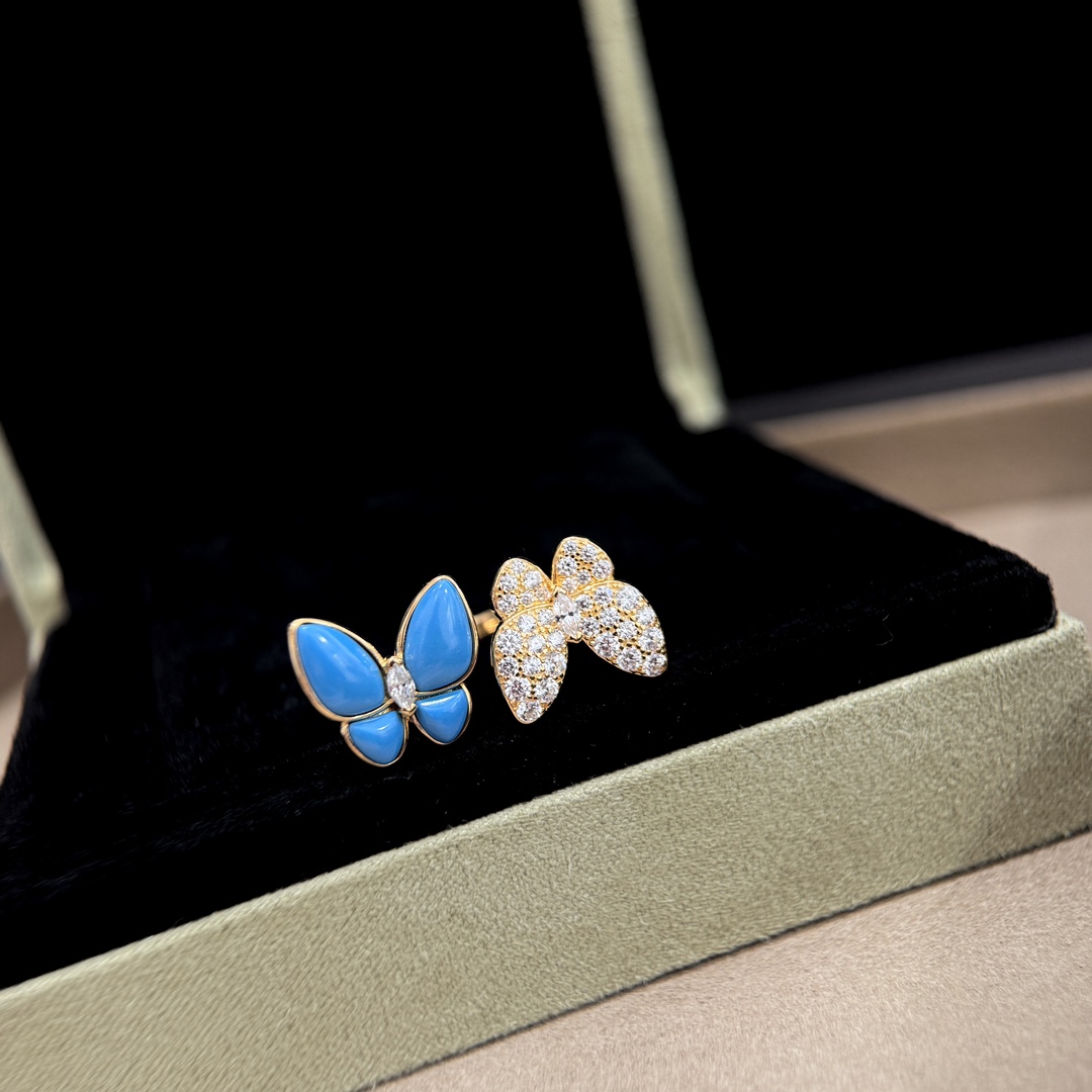 Van Cleef Arpels Bague Two Butterfly Or jaune 18 carats diamant turquoise 52