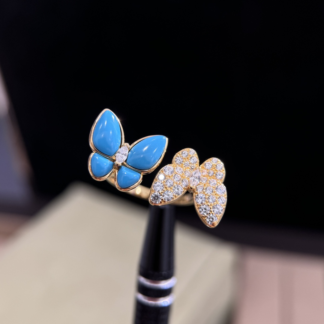 Van Cleef Arpels Bague Two Butterfly Or jaune 18 carats diamant turquoise 52