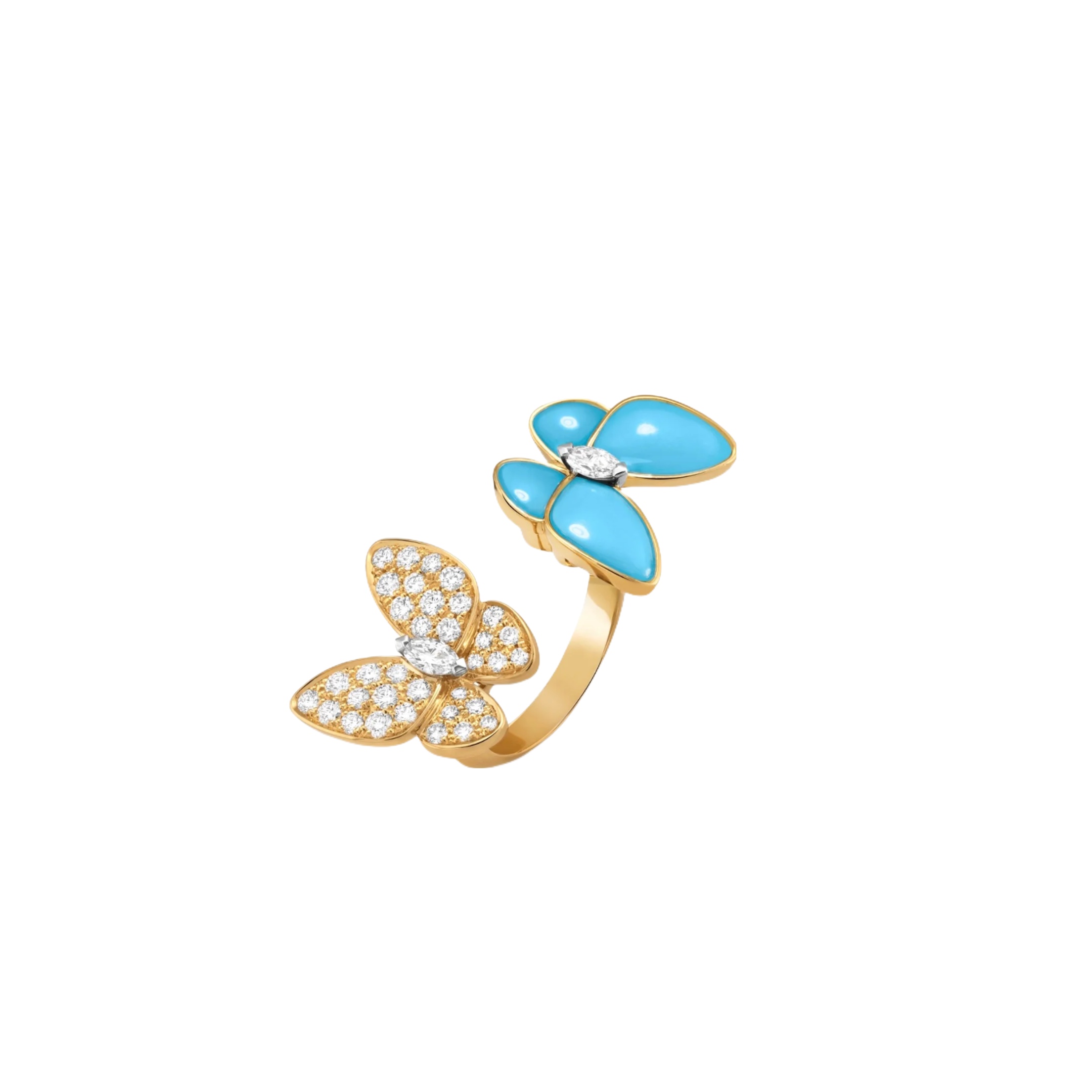 Van Cleef Arpels Bague Two Butterfly Or jaune 18 carats diamant turquoise 52