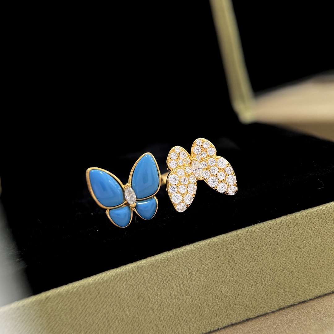 Van Cleef Arpels Bague Two Butterfly Or jaune 18 carats diamant turquoise 52