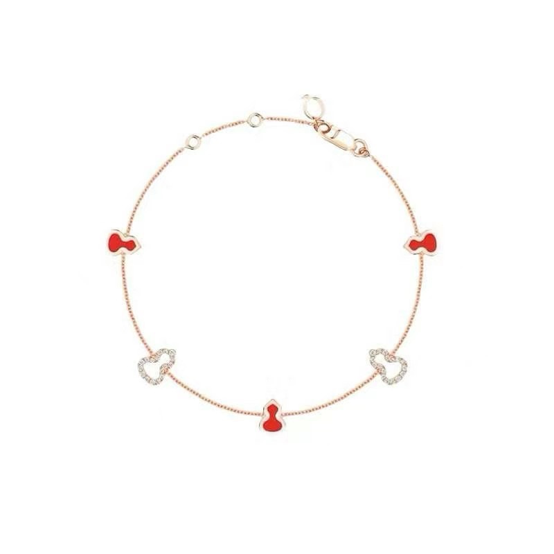Qeelin Wulu bracelet 18k yellow gold red enamel clear diamond 18cm