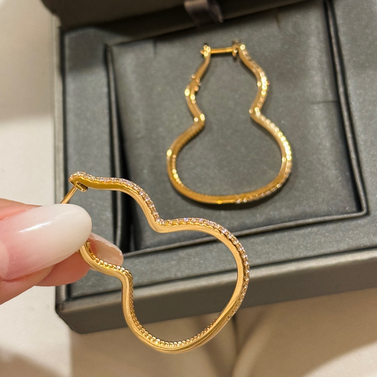 Qeelin Wulu earrings rose gold metal with clear diamond pave 3 5cm hoop diameter