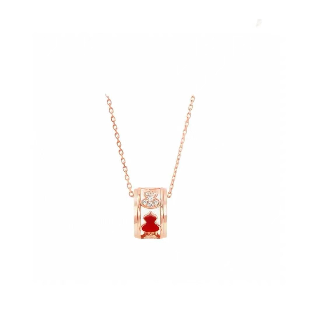 Qeelin Wulu necklace Yellow gold plated metal with red agate and clear diamond accents 40-45cm adjustable