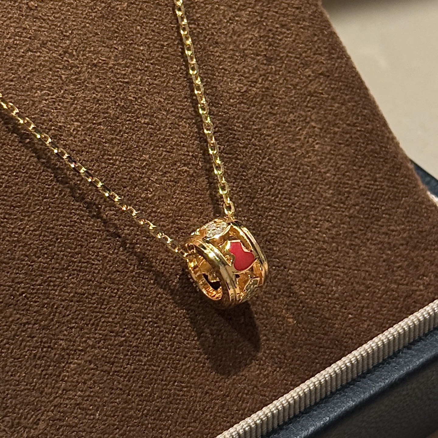 Qeelin Wulu necklace Yellow gold plated metal with red agate and clear diamond accents 40-45cm adjustable
