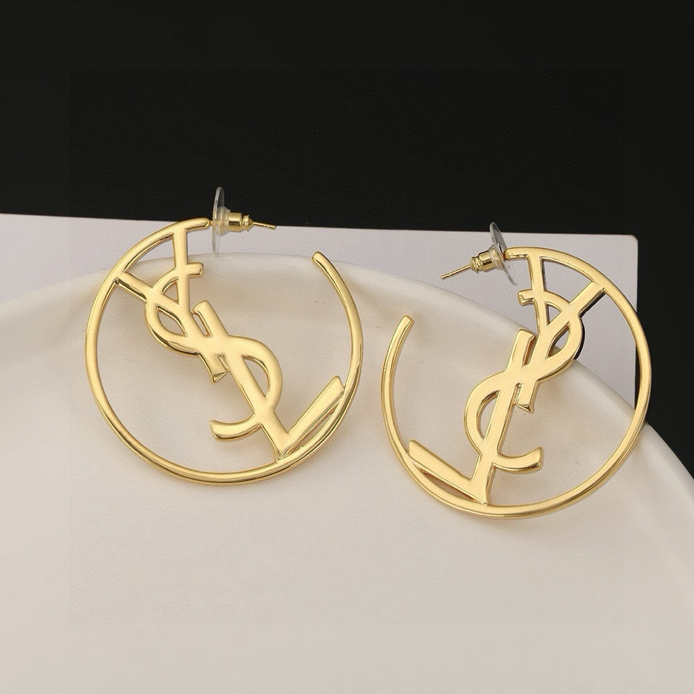 Saint Laurent Cassandre YSL Monogram Open Hoop earrings gold-tone metal 5cm diameter