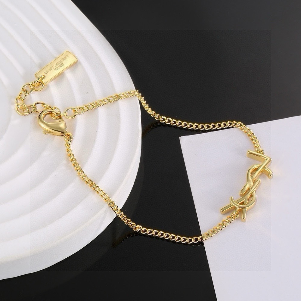Saint Laurent Cassandre YSL Monogram Chain Bracelet bracelet Gold-tone metal also available in silver-tone metal no gemstones 18cm with 3cm extender