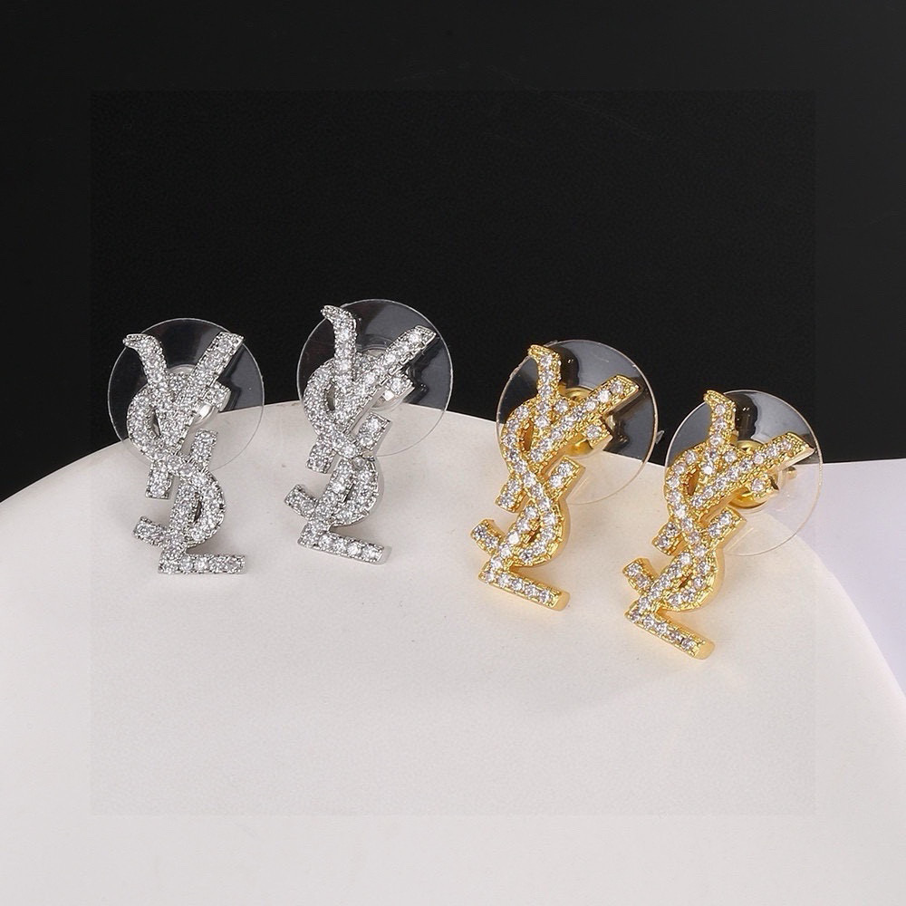 Saint Laurent Cassandre YSL Monogram Pave Stud Earrings earrings Silver-toned metal with clear pave crystals Gold-toned metal with clear pave crystals 1 5cm stud length