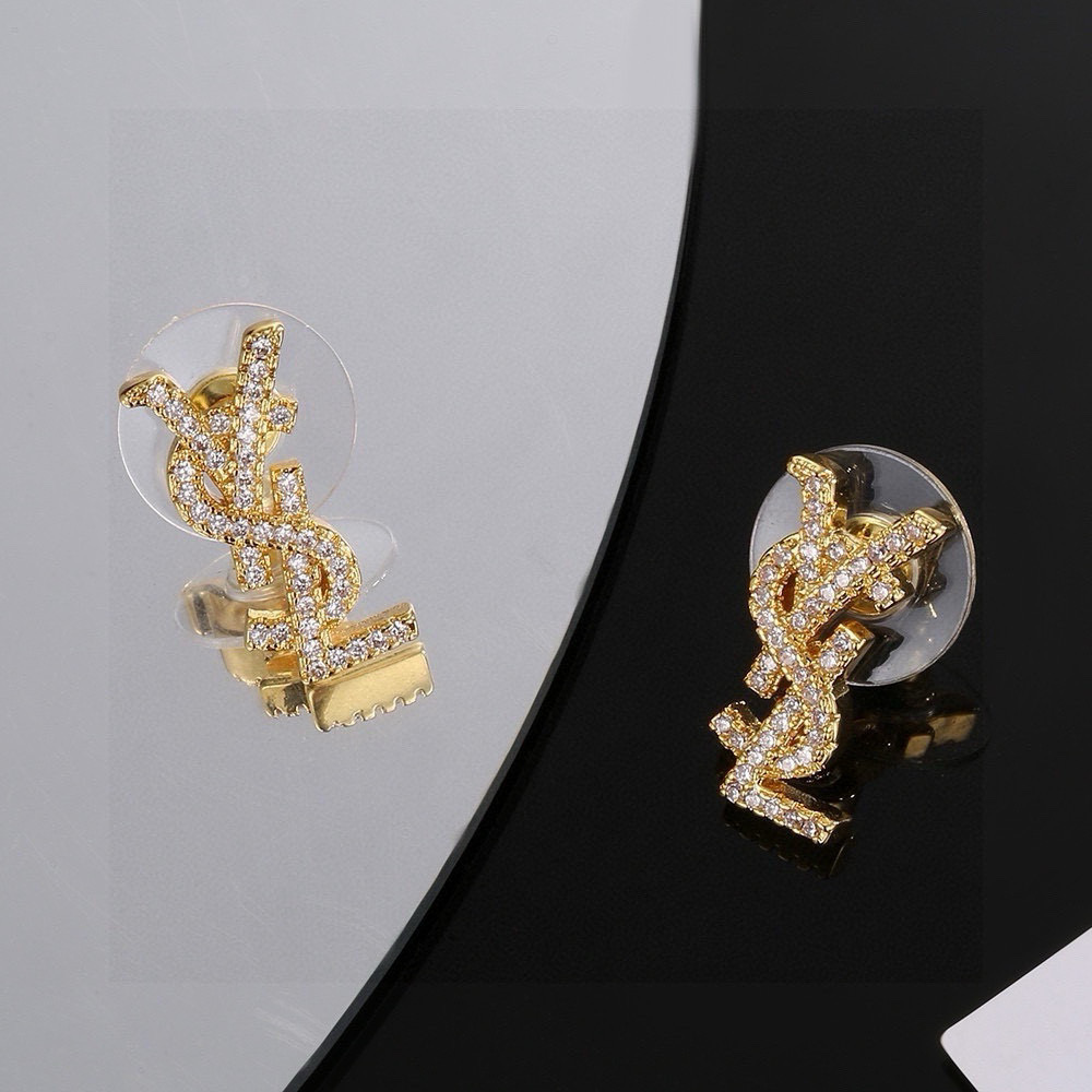Saint Laurent Cassandre YSL Monogram Pave Stud Earrings earrings Silver-toned metal with clear pave crystals Gold-toned metal with clear pave crystals 1 5cm stud length