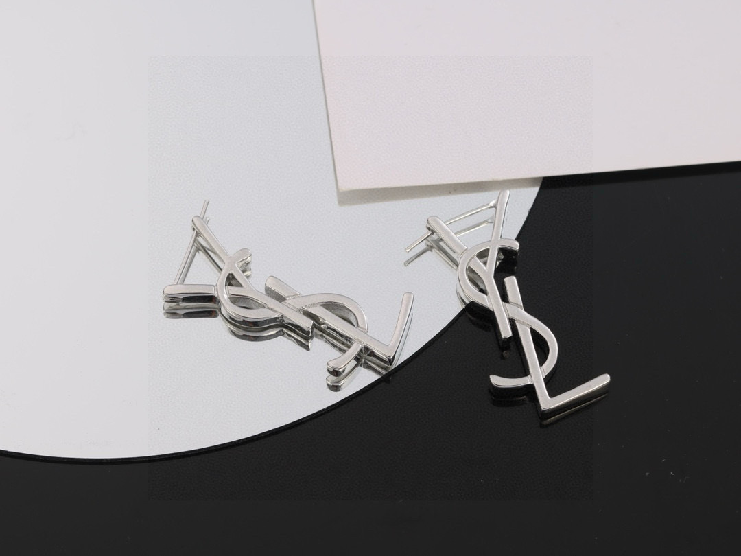 Saint Laurent Cassandre YSL Monogram earrings Gold-tone metal also available in silver-tone metal no gemstones 3 5cm length