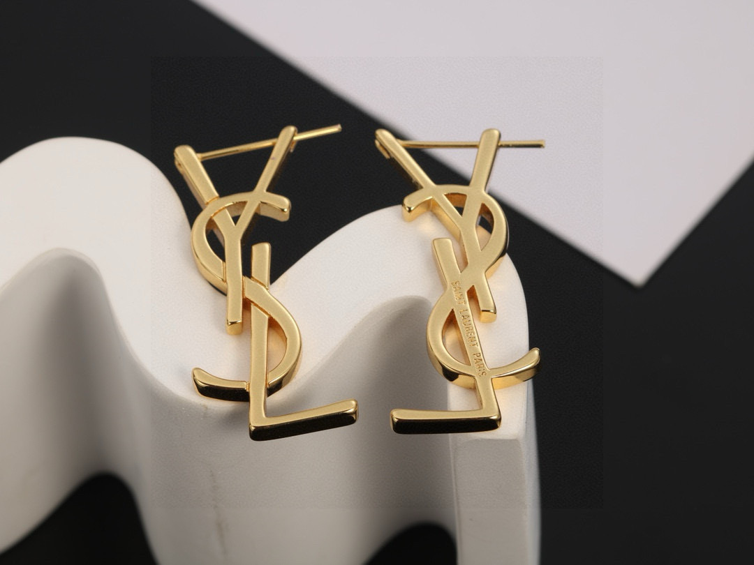 Saint Laurent Cassandre YSL Monogram earrings Gold-tone metal also available in silver-tone metal no gemstones 3 5cm length