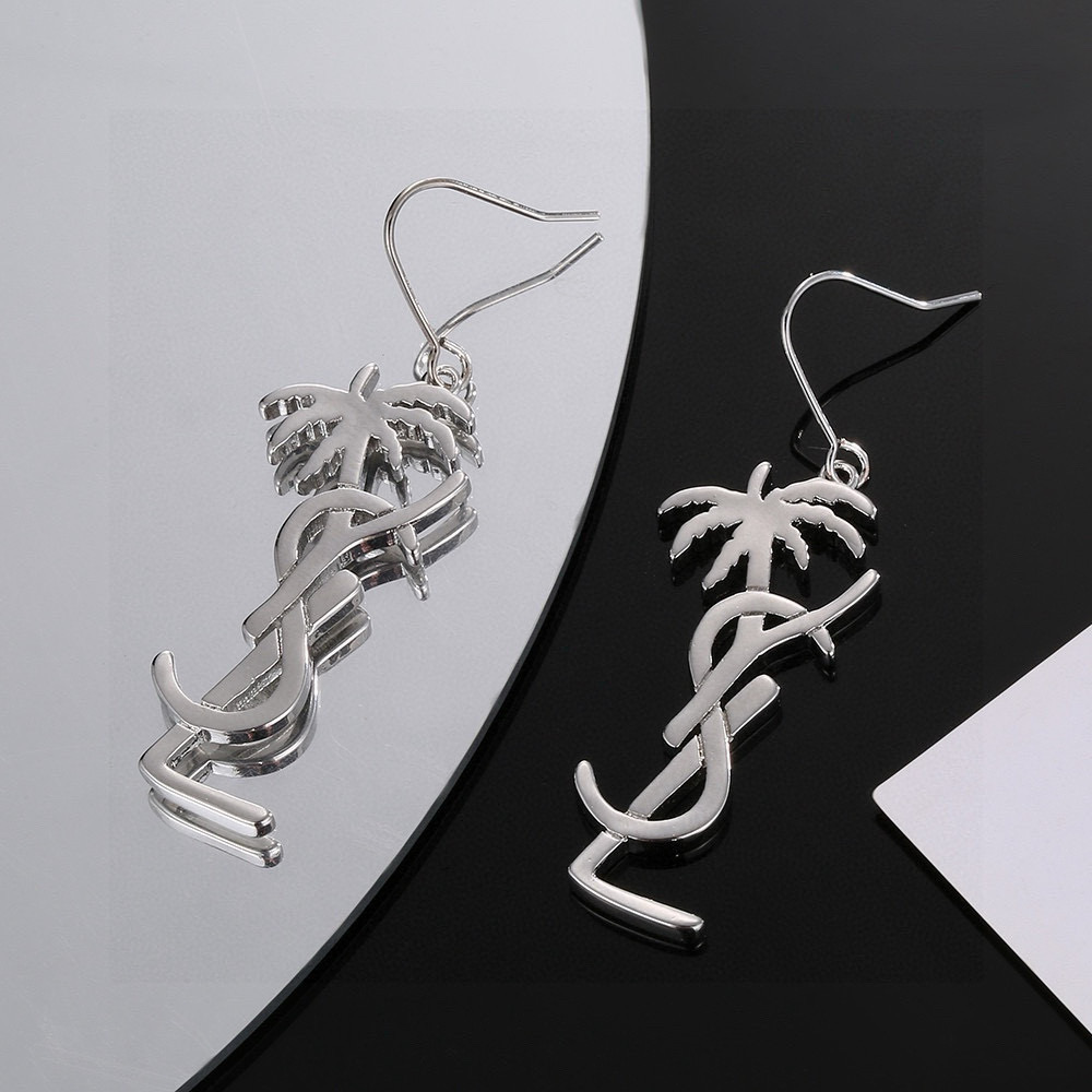 Saint Laurent YSL 1961 Palm Tree Monogram Drop Earrings earrings Polished gold-tone metal gold variant and polished silver-tone metal silver variant no accent stones 4 5cm drop length