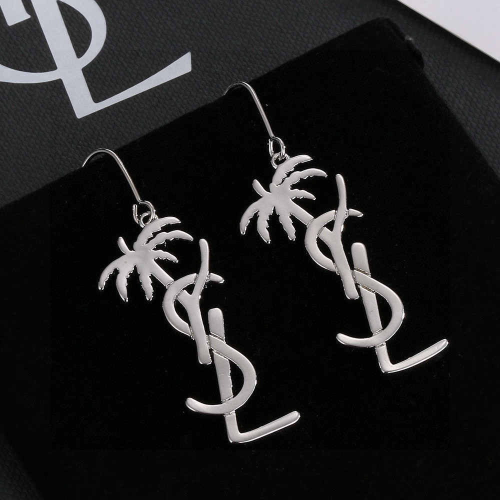 Saint Laurent YSL 1961 Palm Tree Monogram Drop Earrings earrings Polished gold-tone metal gold variant and polished silver-tone metal silver variant no accent stones 4 5cm drop length