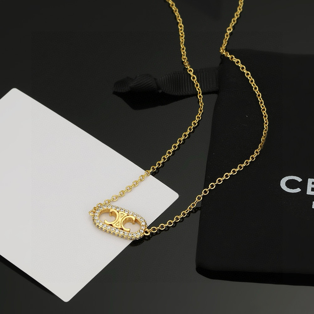 Celine Triomphe Precious necklace 18k gold with clear cubic zirconia stones 45cm