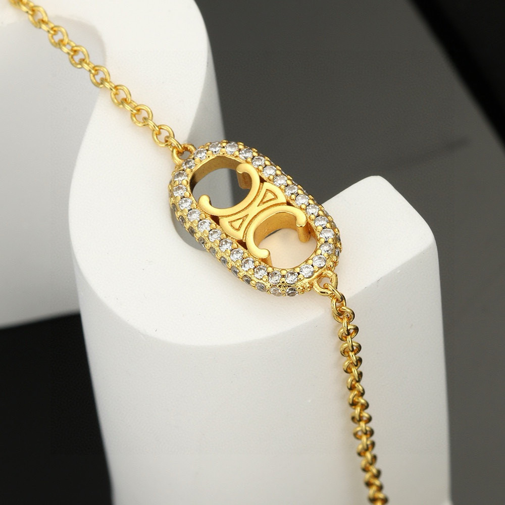 Celine Triomphe Precious necklace 18k gold with clear cubic zirconia stones 45cm