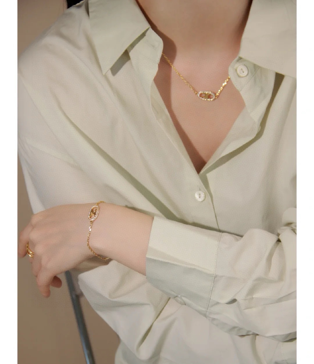 Celine Triomphe Precious necklace 18k gold with clear cubic zirconia stones 45cm