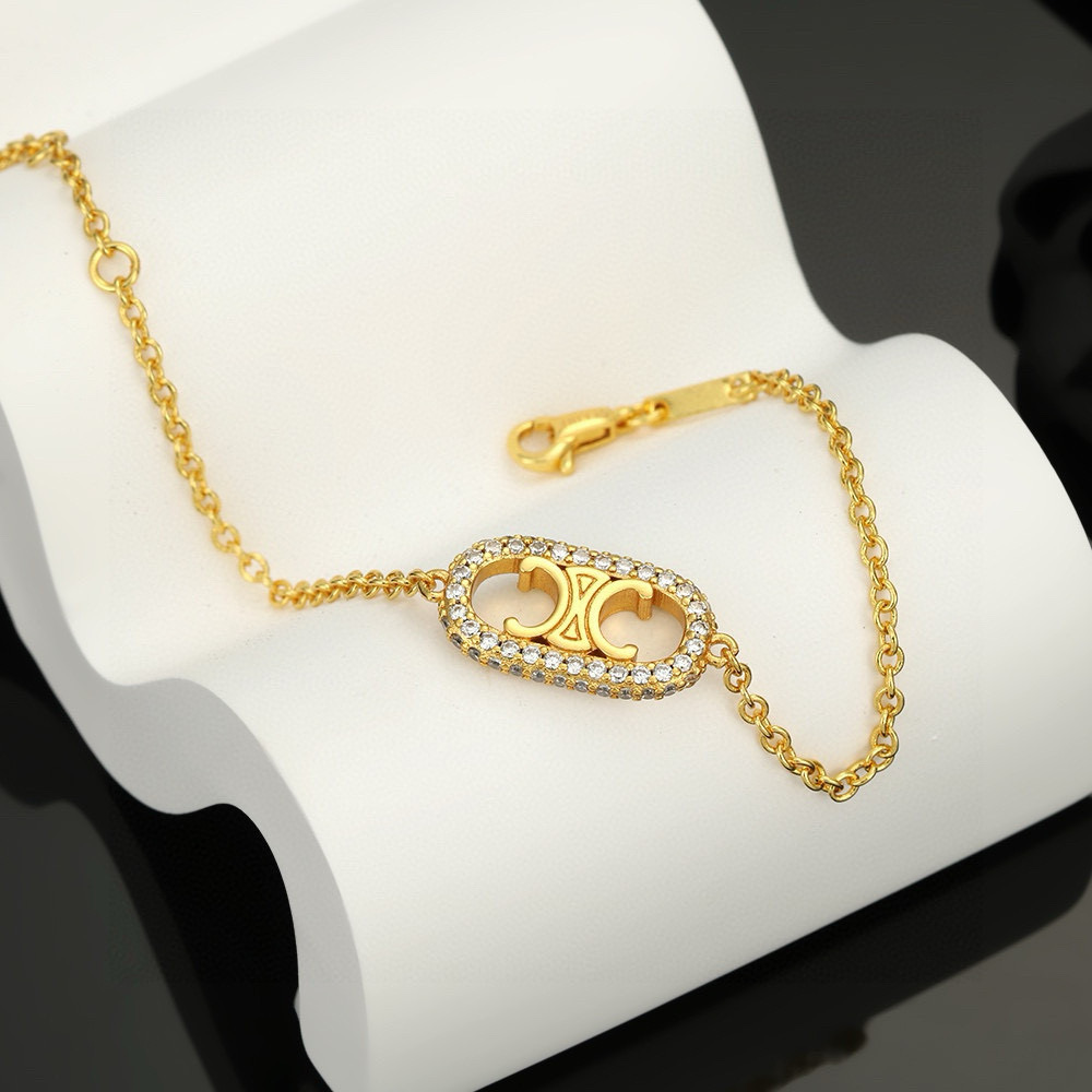 Celine Triomphe Precious necklace 18k gold with clear cubic zirconia stones 45cm