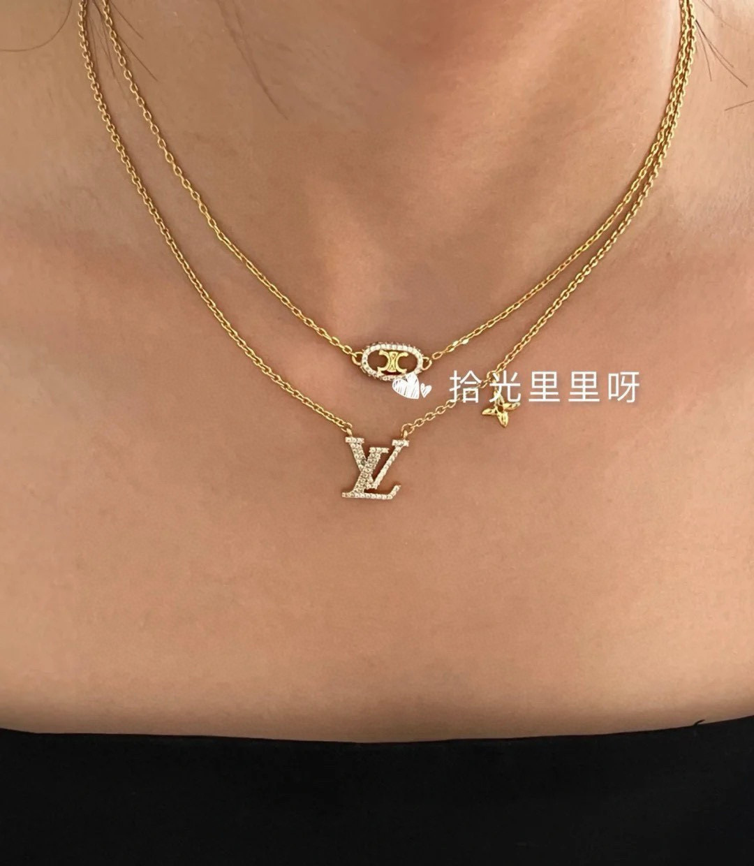 Celine Triomphe Precious necklace 18k gold with clear cubic zirconia stones 45cm